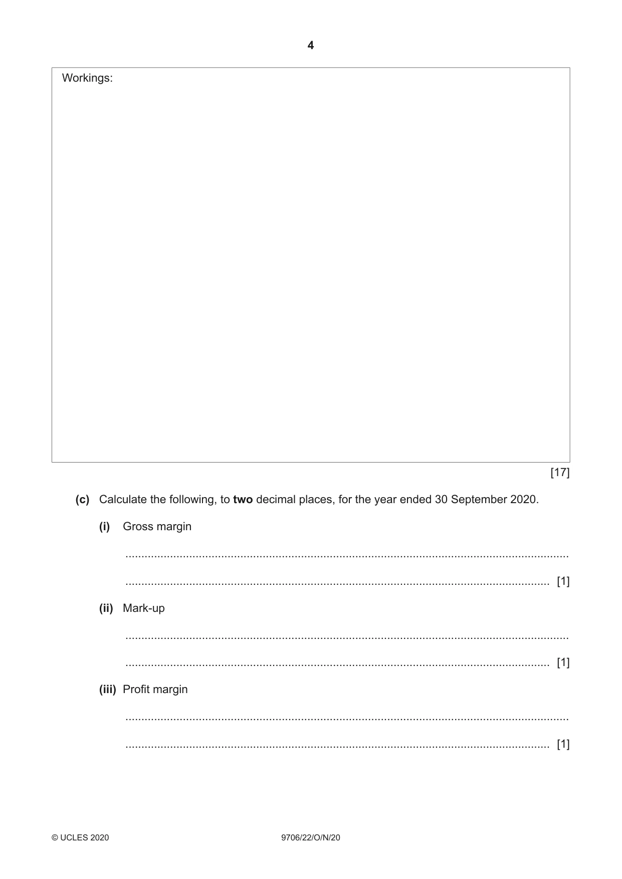 Cambridge A Level Accounting 9706 2020 Oct/Nov Paper 2 · Variant 2 question paper, page 4 of 16