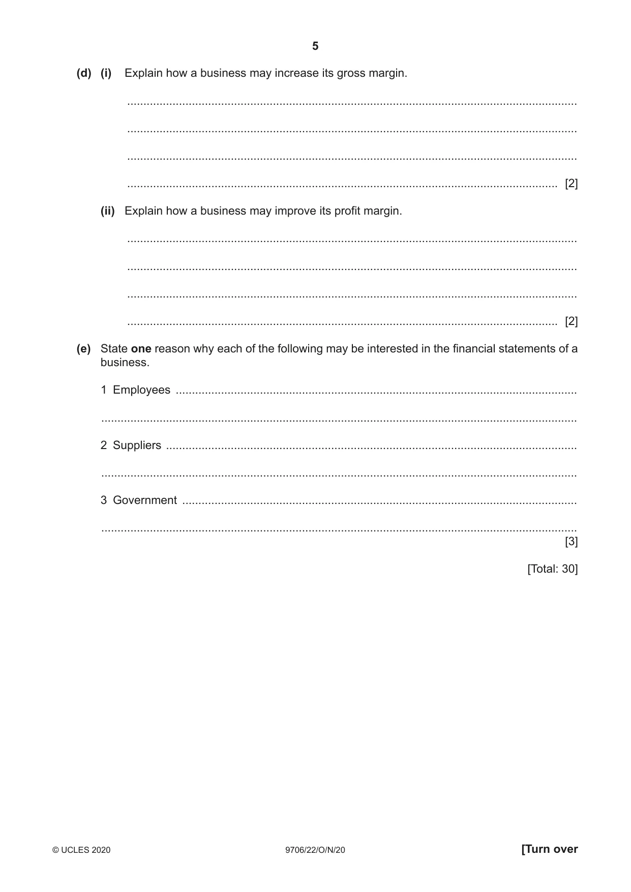 Cambridge A Level Accounting 9706 2020 Oct/Nov Paper 2 · Variant 2 question paper, page 5 of 16