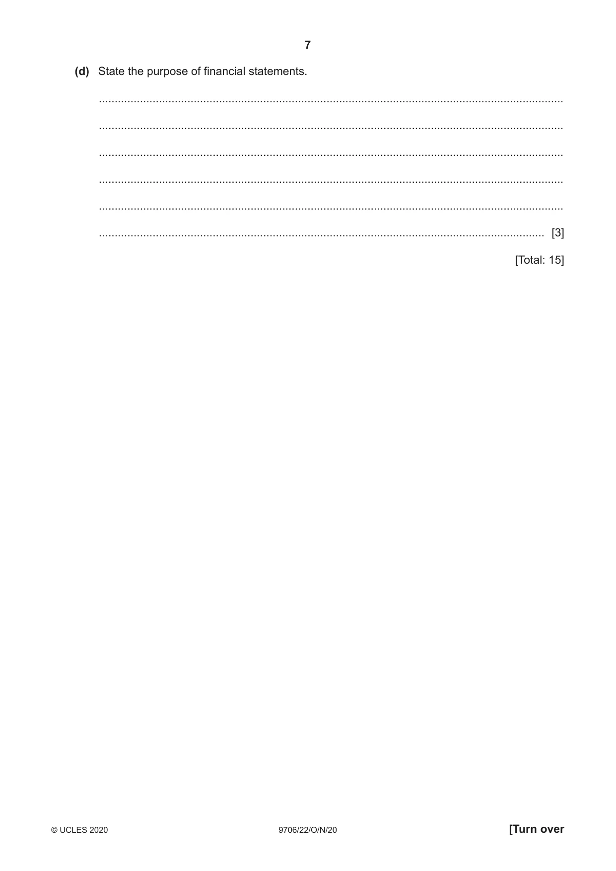 Cambridge A Level Accounting 9706 2020 Oct/Nov Paper 2 · Variant 2 question paper, page 7 of 16