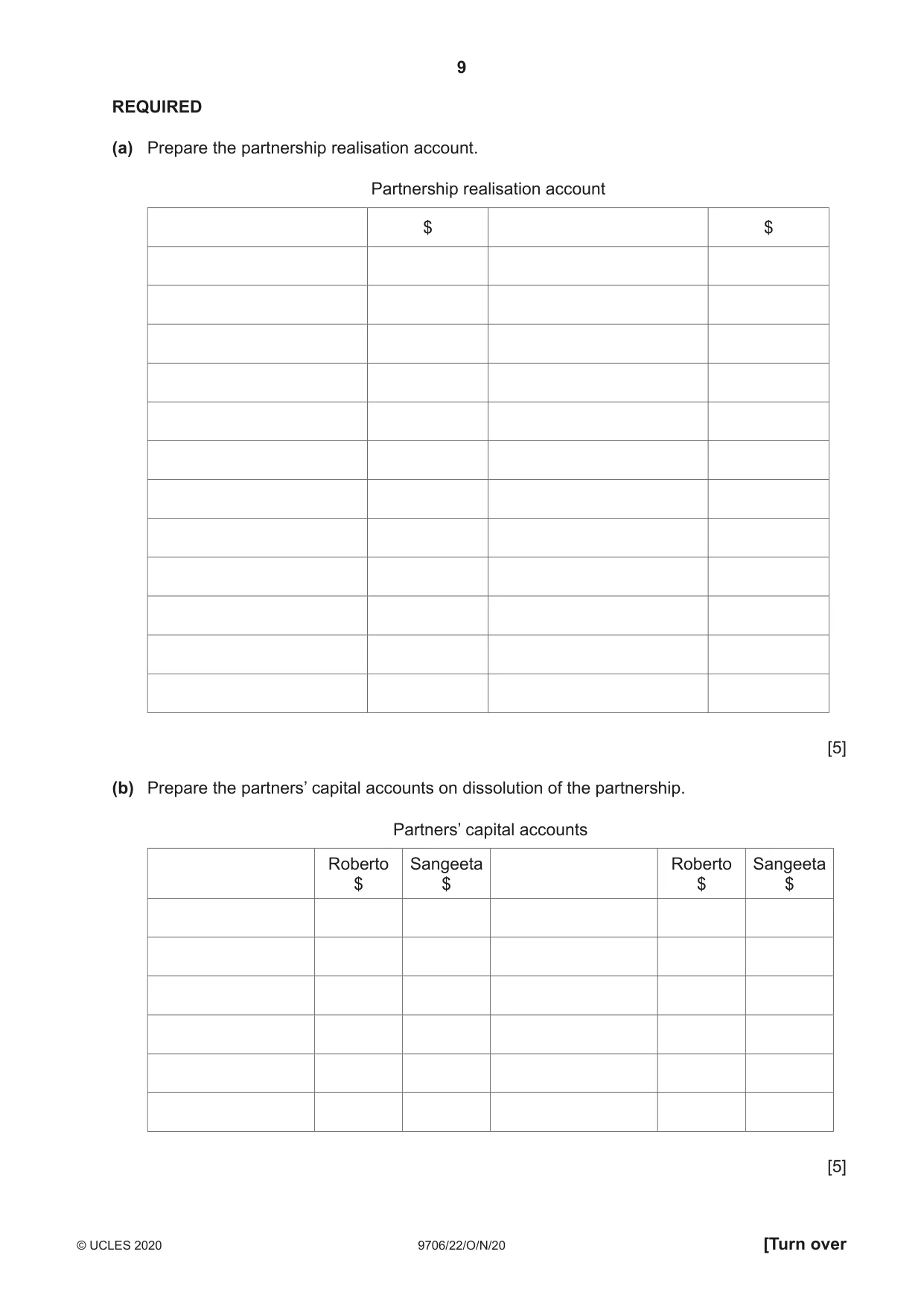 Cambridge A Level Accounting 9706 2020 Oct/Nov Paper 2 · Variant 2 question paper, page 9 of 16