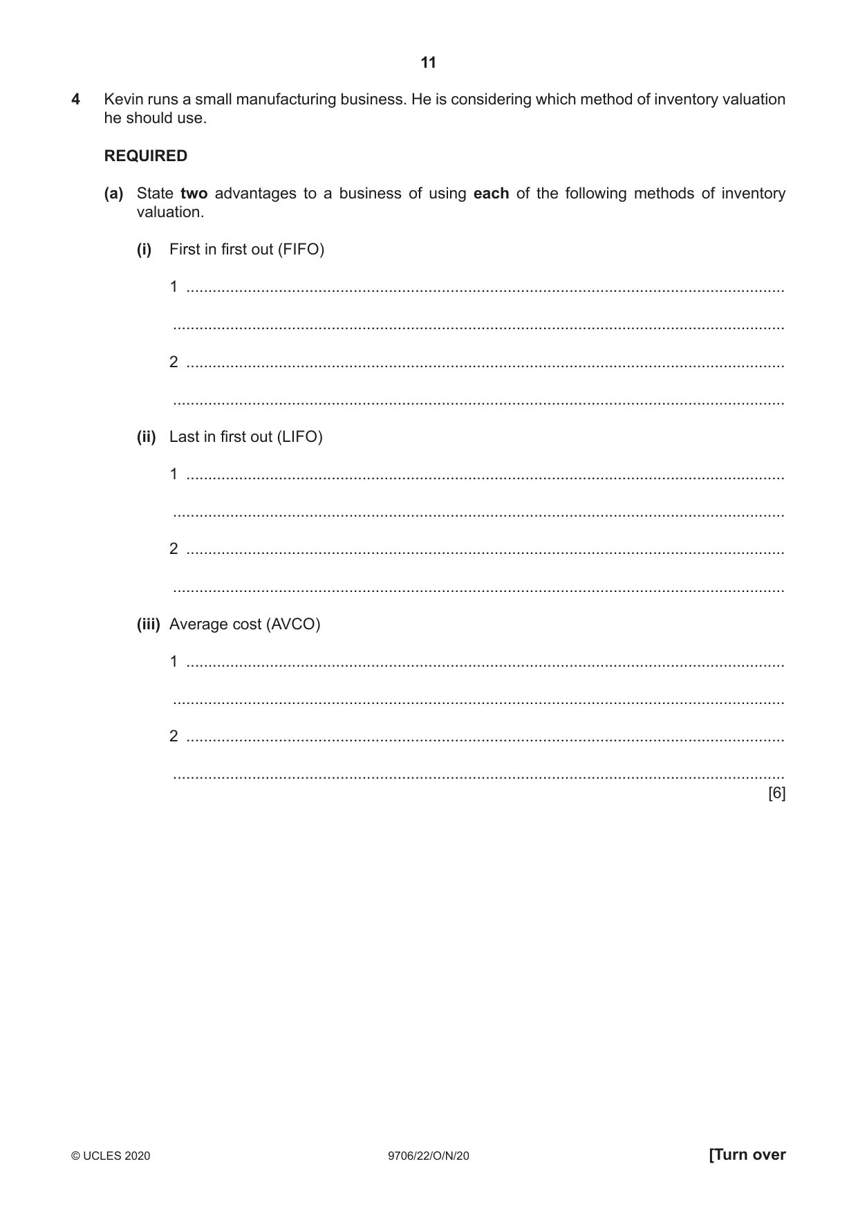 Cambridge A Level Accounting 9706 2020 Oct/Nov Paper 2 · Variant 2 question paper, page 11 of 16