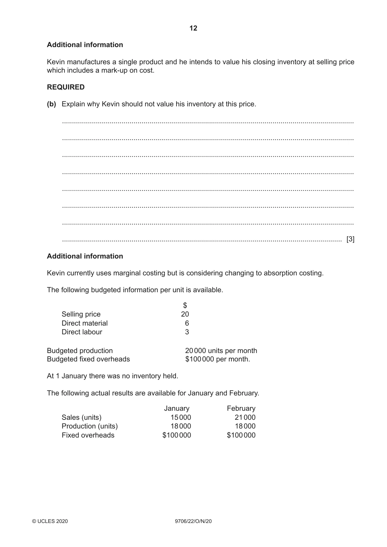 Cambridge A Level Accounting 9706 2020 Oct/Nov Paper 2 · Variant 2 question paper, page 12 of 16