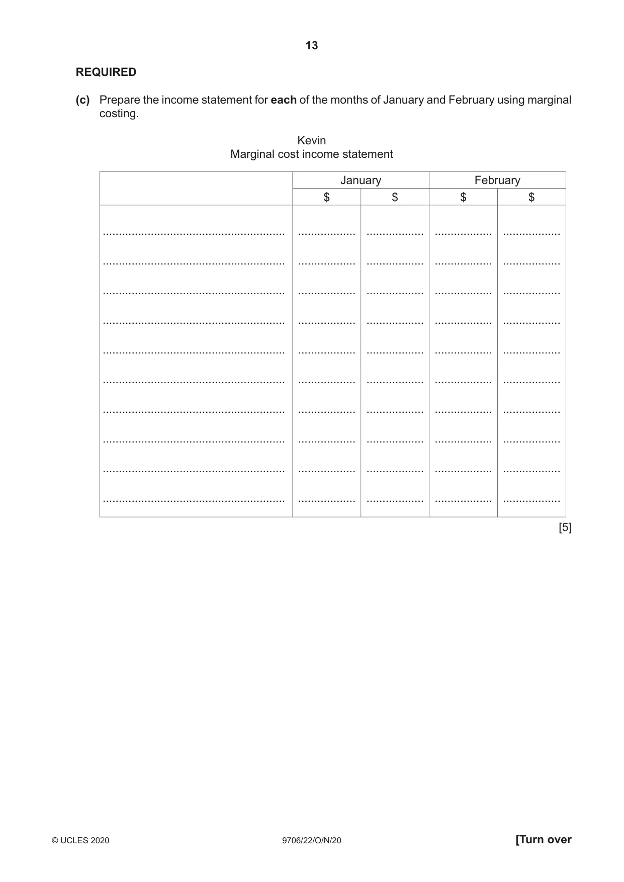 Cambridge A Level Accounting 9706 2020 Oct/Nov Paper 2 · Variant 2 question paper, page 13 of 16