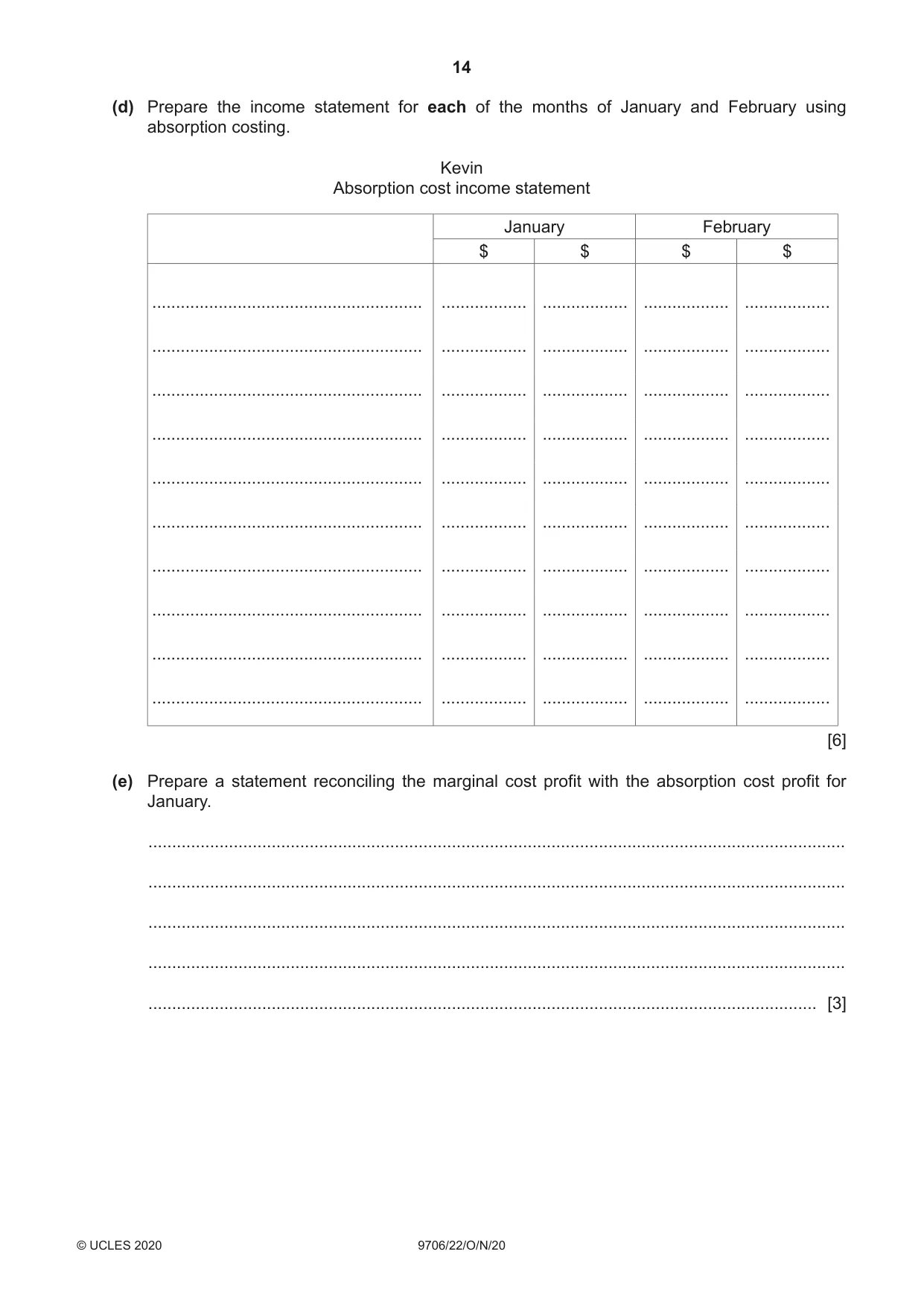 Cambridge A Level Accounting 9706 2020 Oct/Nov Paper 2 · Variant 2 question paper, page 14 of 16