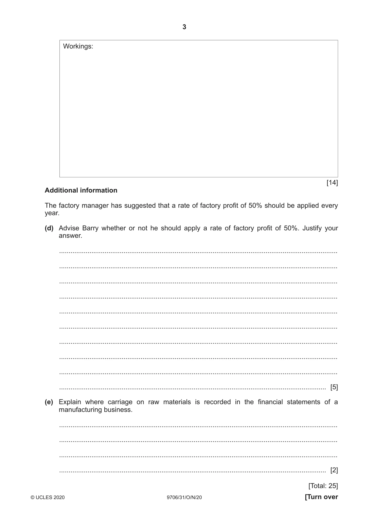 Cambridge A Level Accounting 9706 2020 Oct/Nov Paper 3 · Variant 1 question paper, page 3 of 20