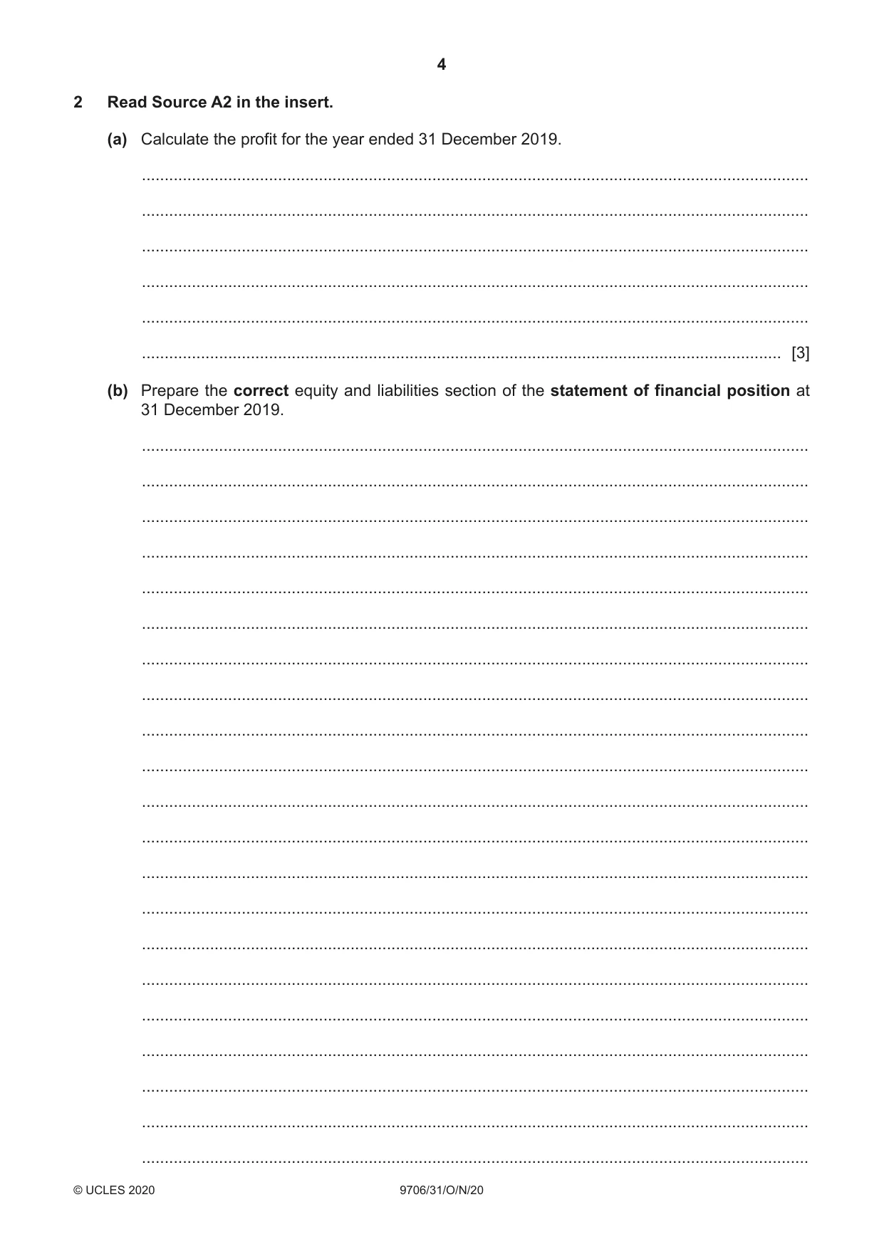 Cambridge A Level Accounting 9706 2020 Oct/Nov Paper 3 · Variant 1 question paper, page 4 of 20
