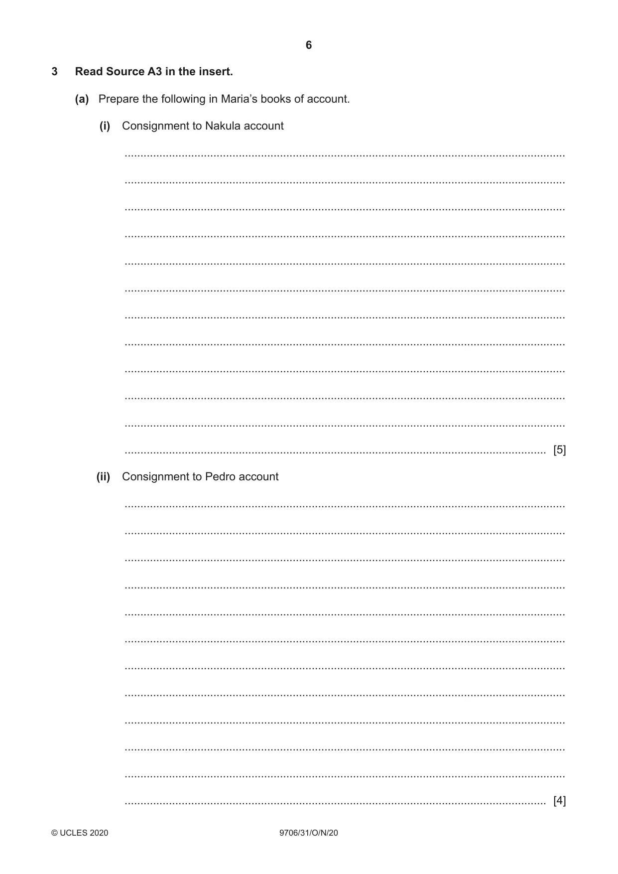Cambridge A Level Accounting 9706 2020 Oct/Nov Paper 3 · Variant 1 question paper, page 6 of 20