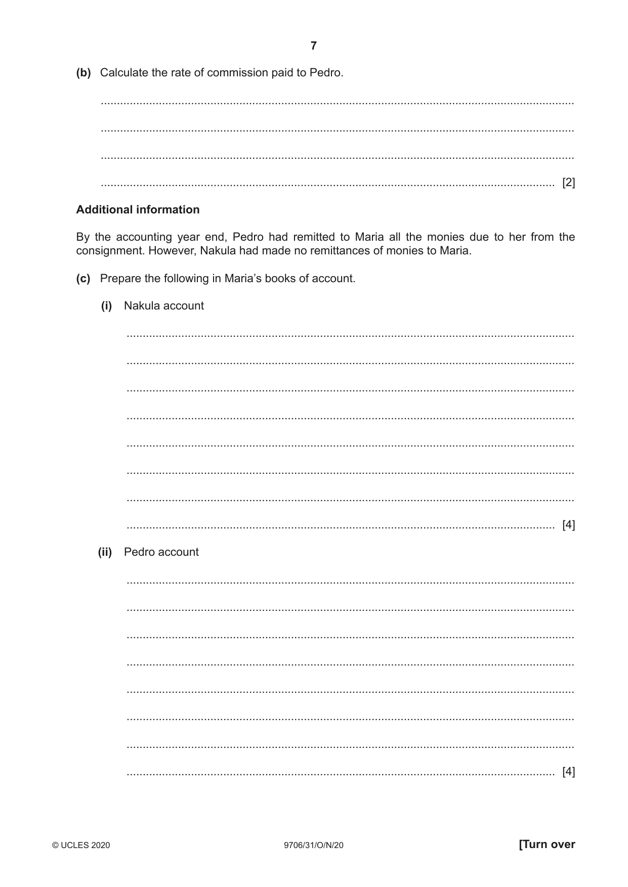 Cambridge A Level Accounting 9706 2020 Oct/Nov Paper 3 · Variant 1 question paper, page 7 of 20