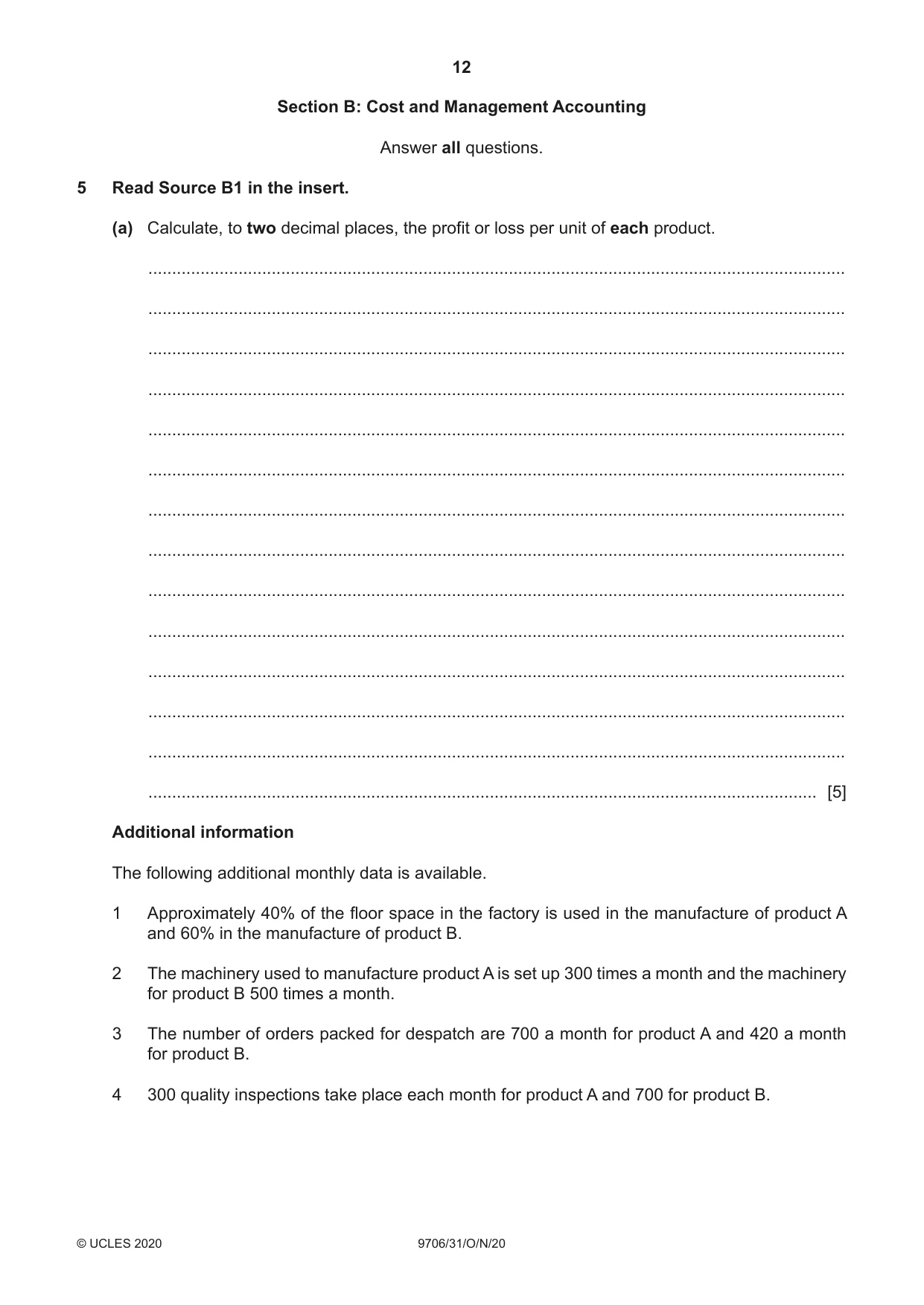 Cambridge A Level Accounting 9706 2020 Oct/Nov Paper 3 · Variant 1 question paper, page 12 of 20