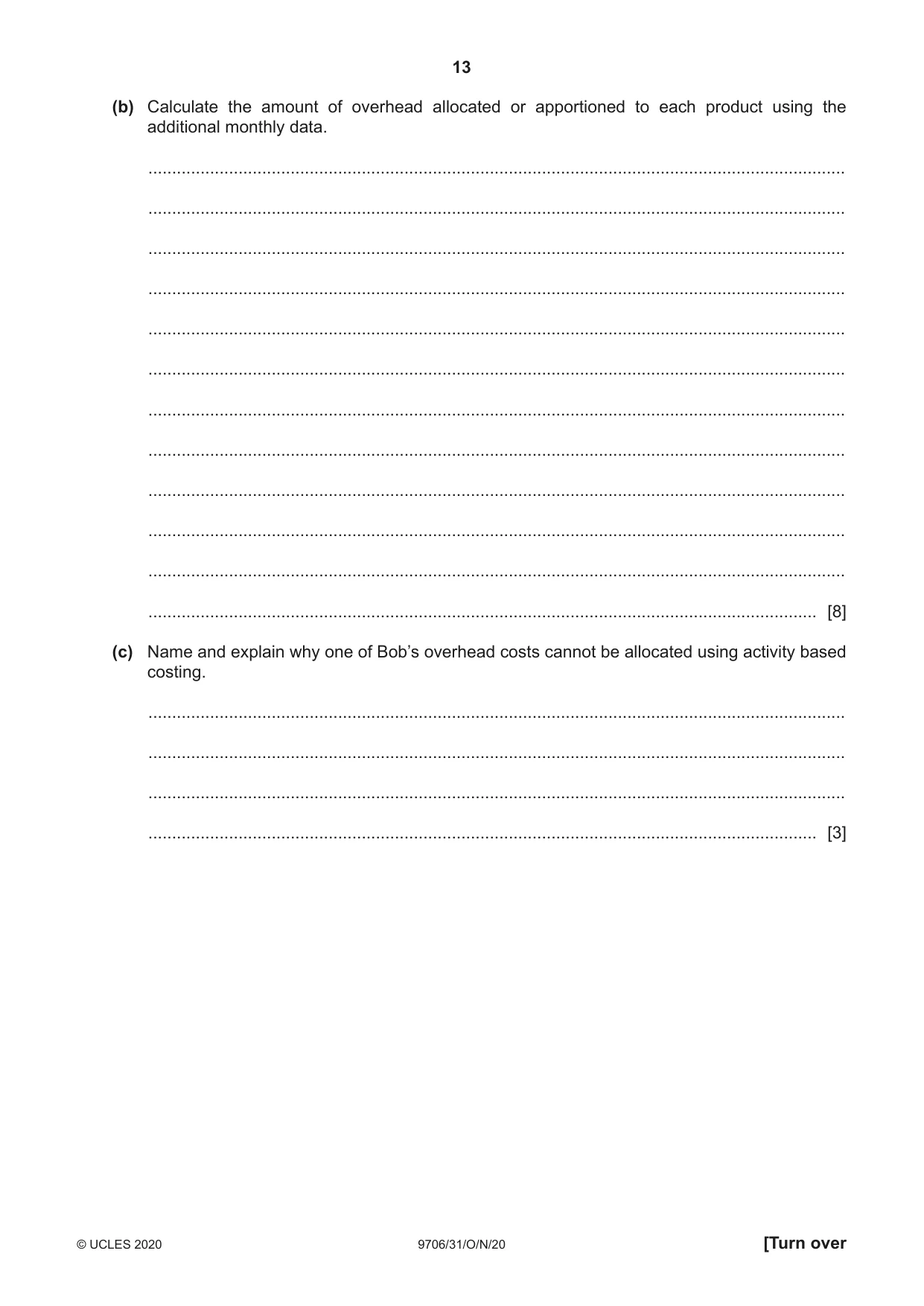 Cambridge A Level Accounting 9706 2020 Oct/Nov Paper 3 · Variant 1 question paper, page 13 of 20