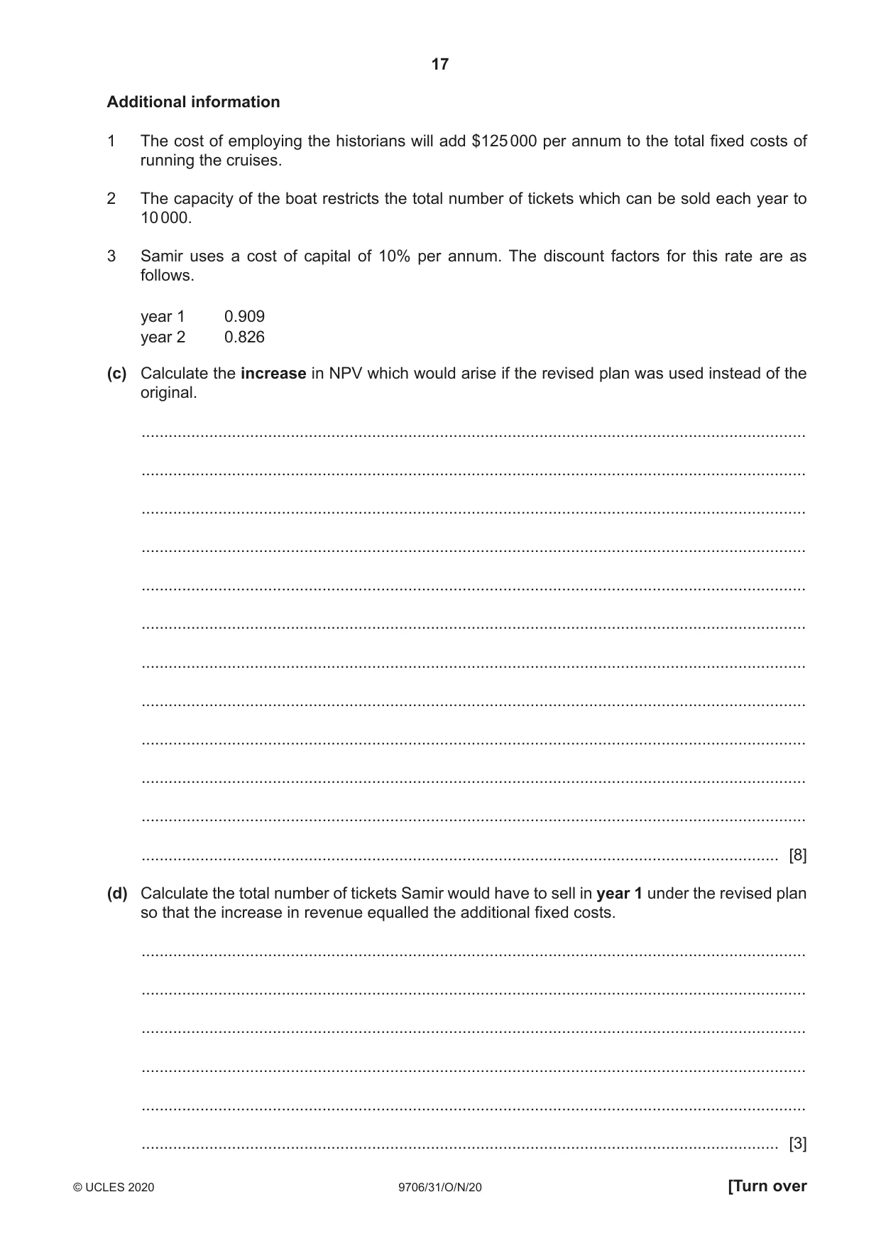 Cambridge A Level Accounting 9706 2020 Oct/Nov Paper 3 · Variant 1 question paper, page 17 of 20