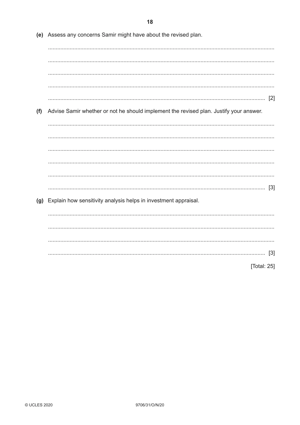 Cambridge A Level Accounting 9706 2020 Oct/Nov Paper 3 · Variant 1 question paper, page 18 of 20
