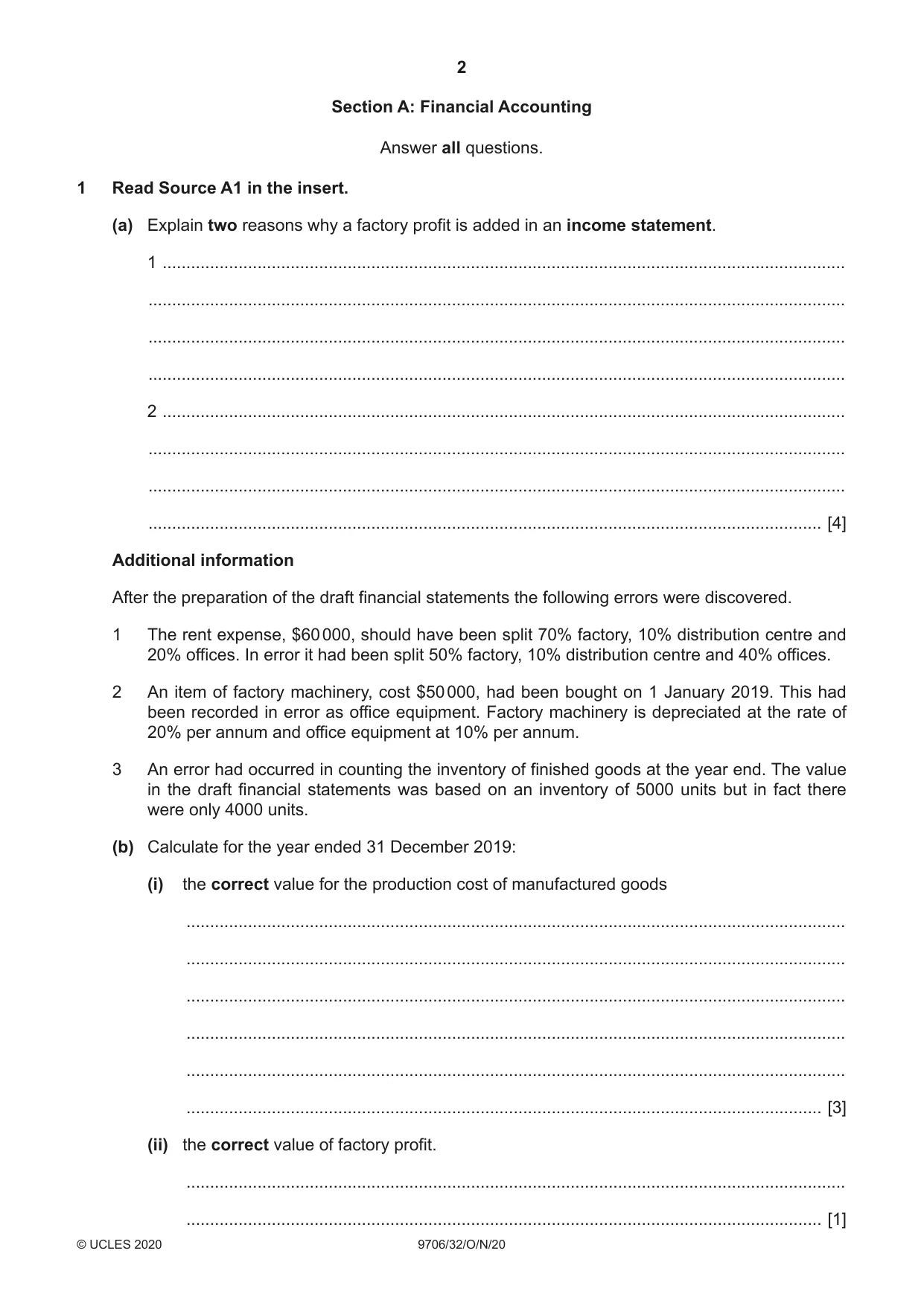 Cambridge A Level Accounting 9706 2020 Oct/Nov Paper 3 · Variant 2 question paper, page 2 of 20