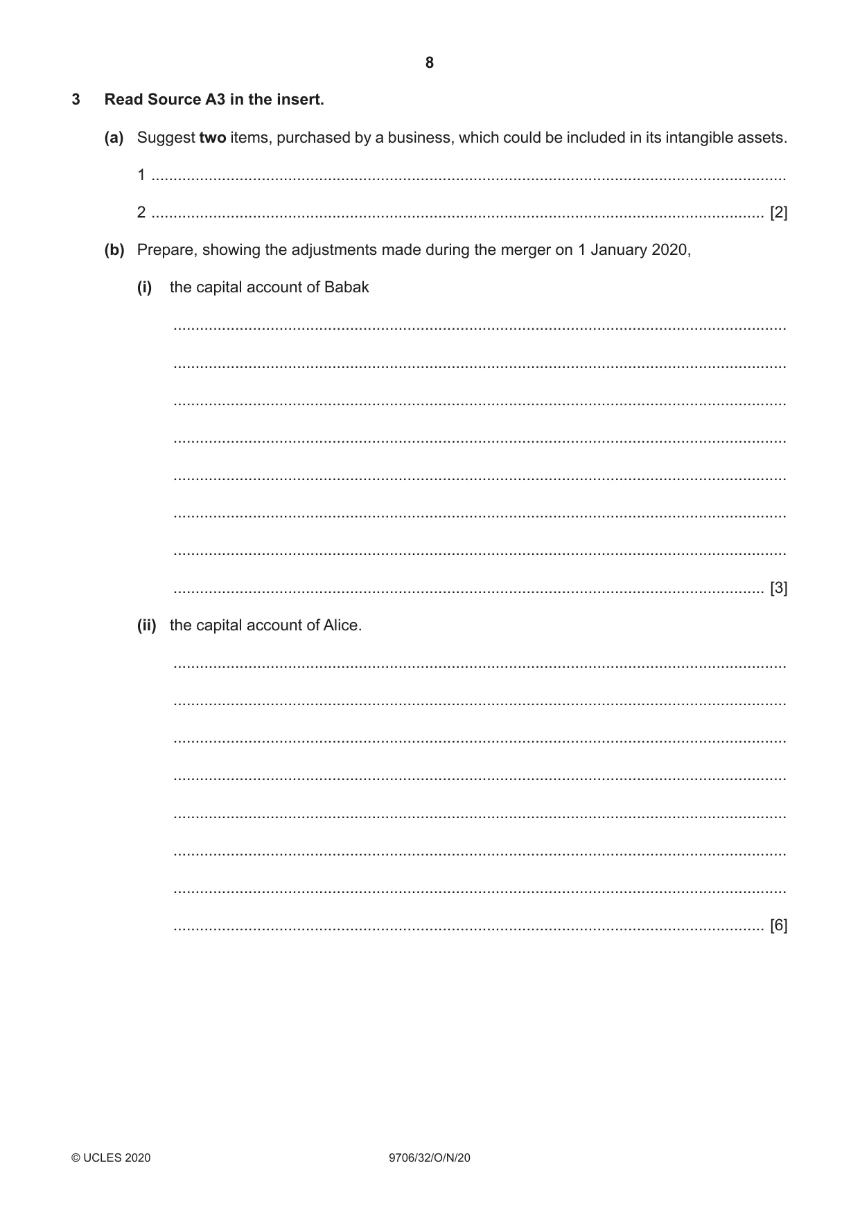 Cambridge A Level Accounting 9706 2020 Oct/Nov Paper 3 · Variant 2 question paper, page 8 of 20