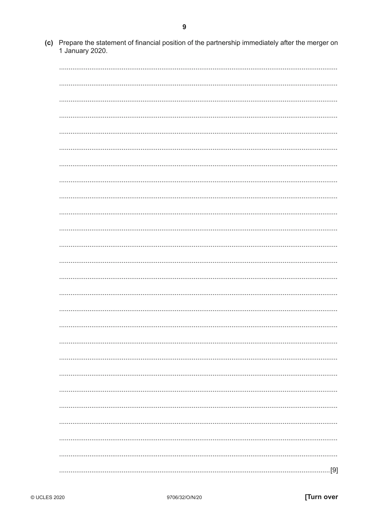 Cambridge A Level Accounting 9706 2020 Oct/Nov Paper 3 · Variant 2 question paper, page 9 of 20
