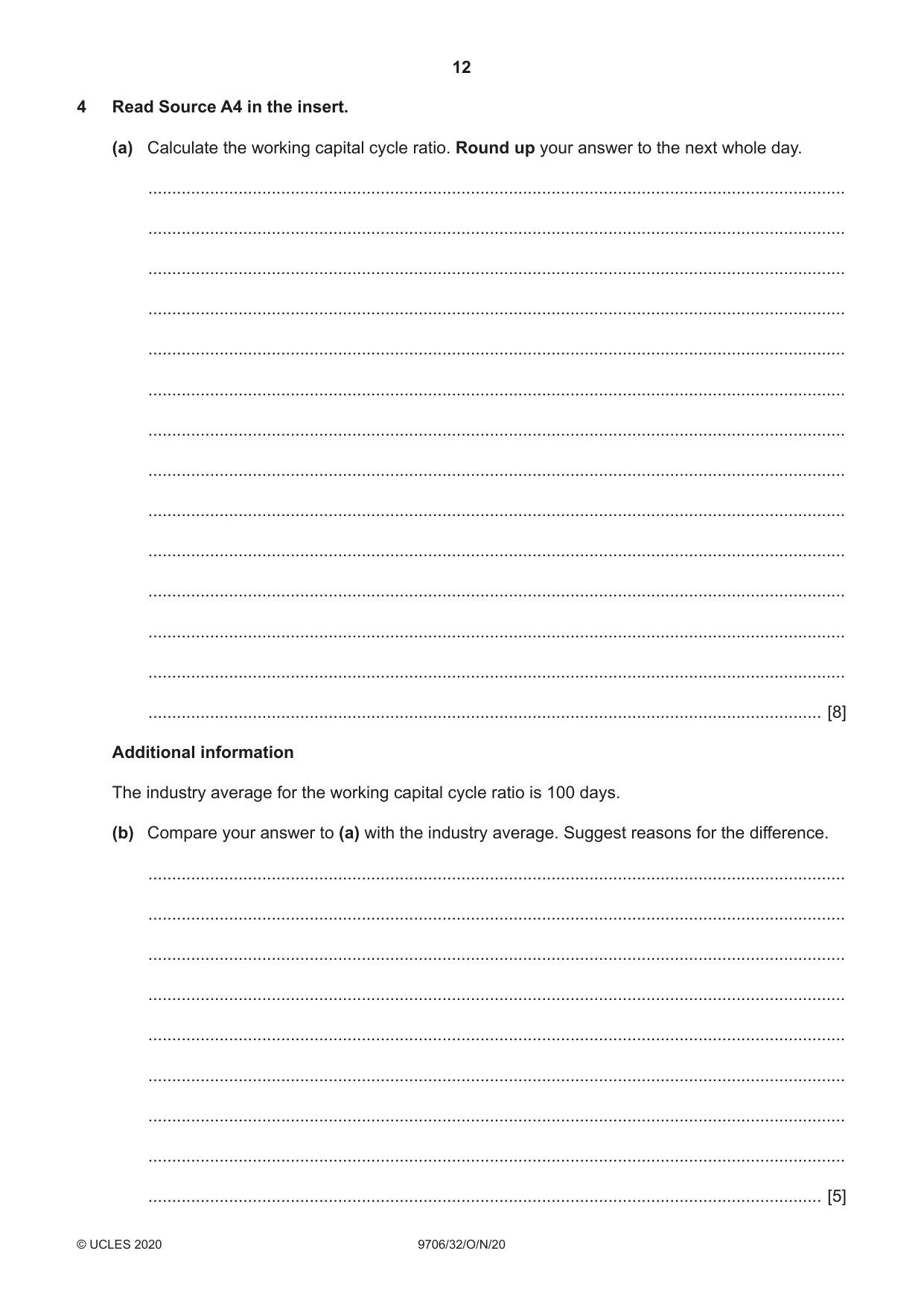 Cambridge A Level Accounting 9706 2020 Oct/Nov Paper 3 · Variant 2 question paper, page 12 of 20
