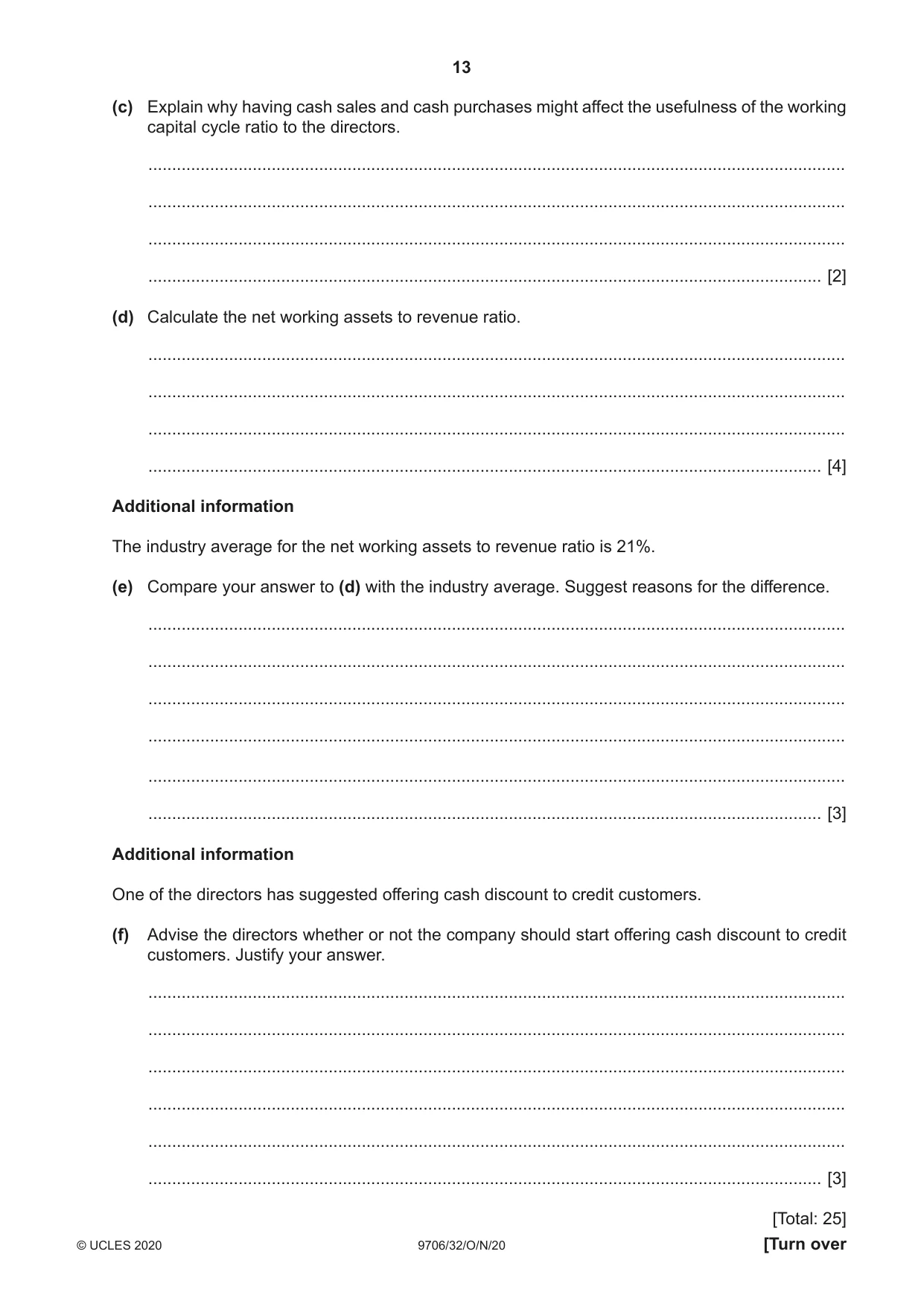 Cambridge A Level Accounting 9706 2020 Oct/Nov Paper 3 · Variant 2 question paper, page 13 of 20