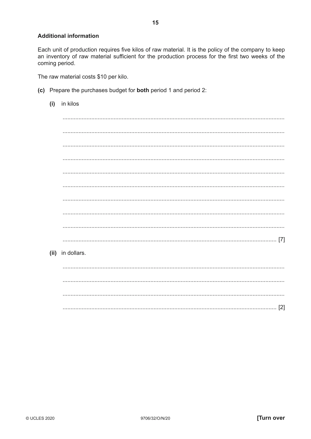 Cambridge A Level Accounting 9706 2020 Oct/Nov Paper 3 · Variant 2 question paper, page 15 of 20