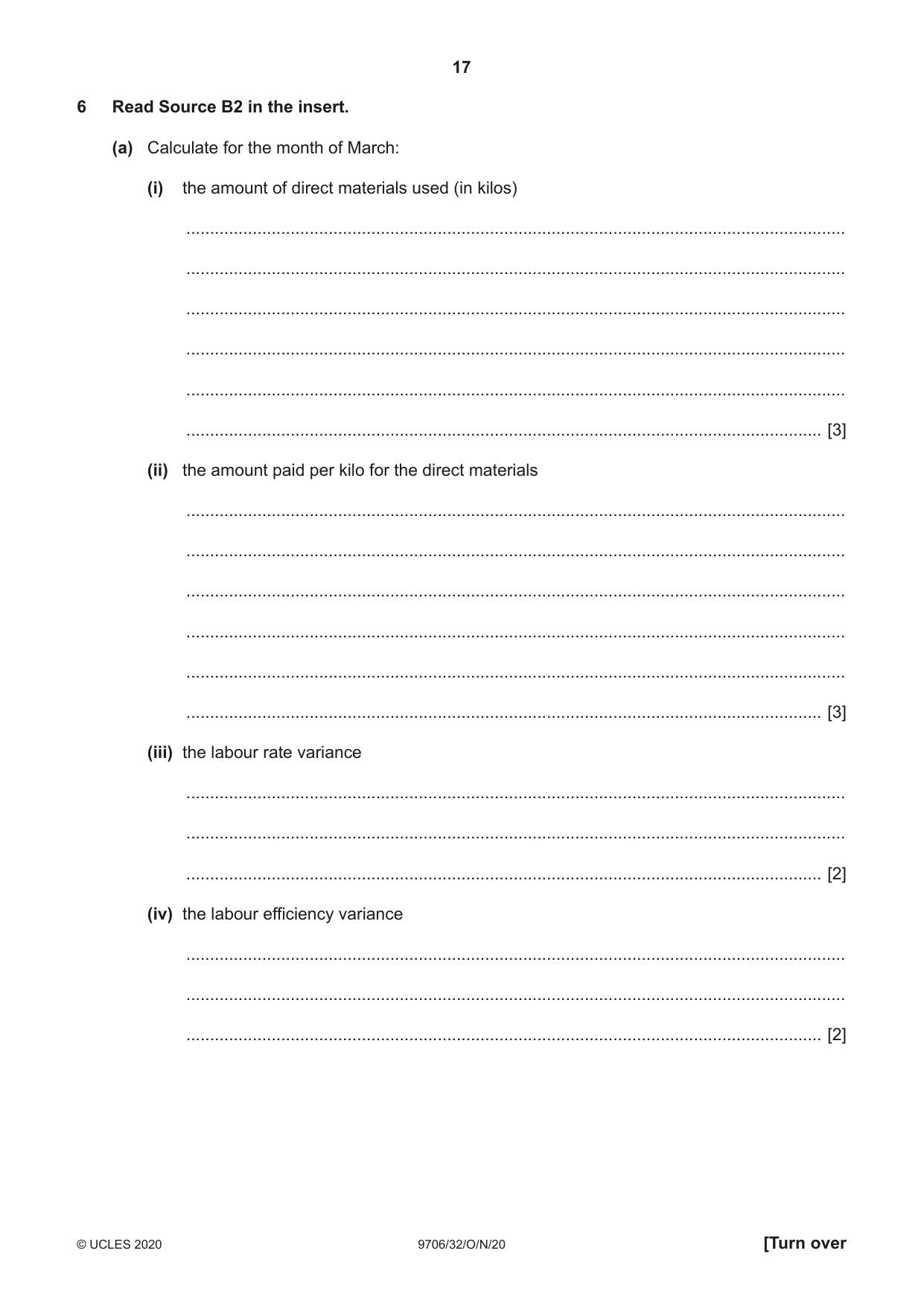 Cambridge A Level Accounting 9706 2020 Oct/Nov Paper 3 · Variant 2 question paper, page 17 of 20