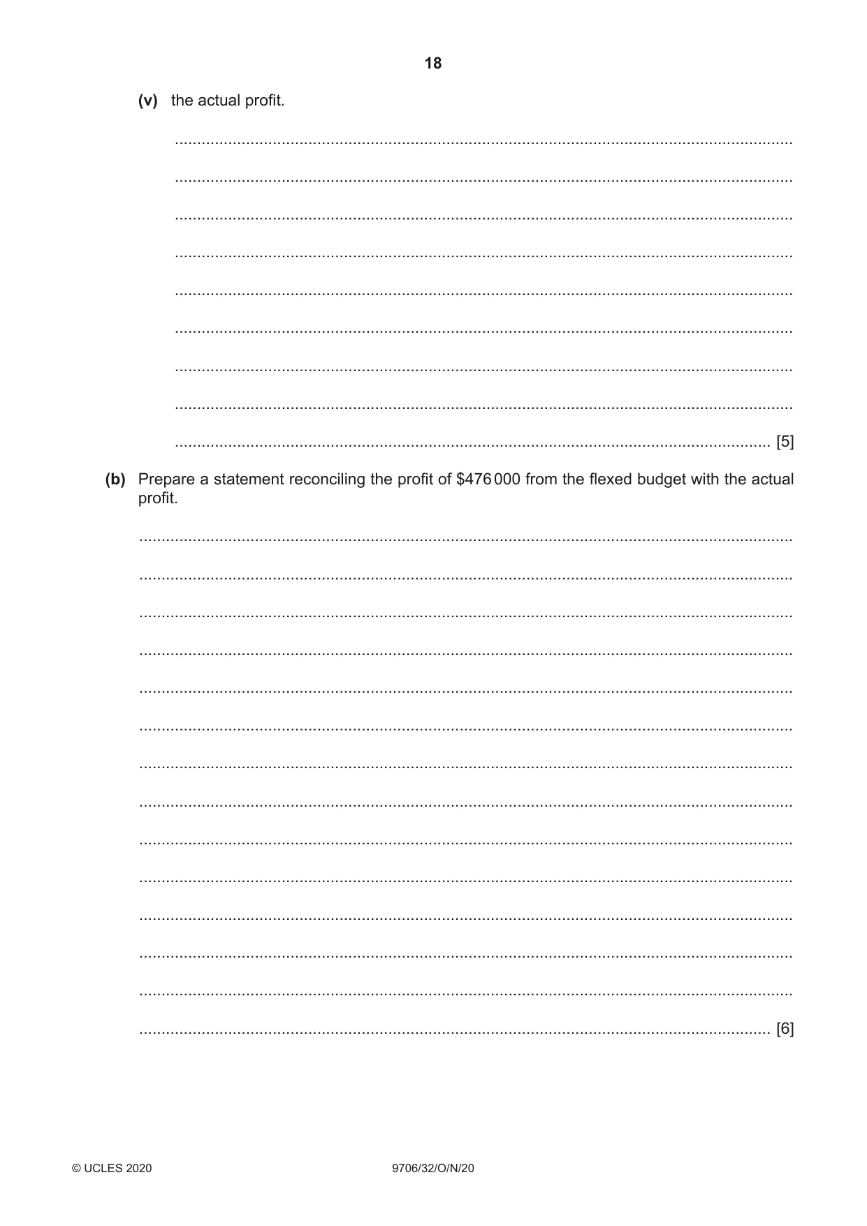 Cambridge A Level Accounting 9706 2020 Oct/Nov Paper 3 · Variant 2 question paper, page 18 of 20
