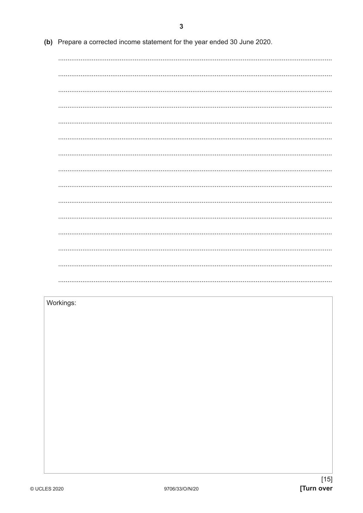 Cambridge A Level Accounting 9706 2020 Oct/Nov Paper 3 · Variant 3 question paper, page 3 of 20