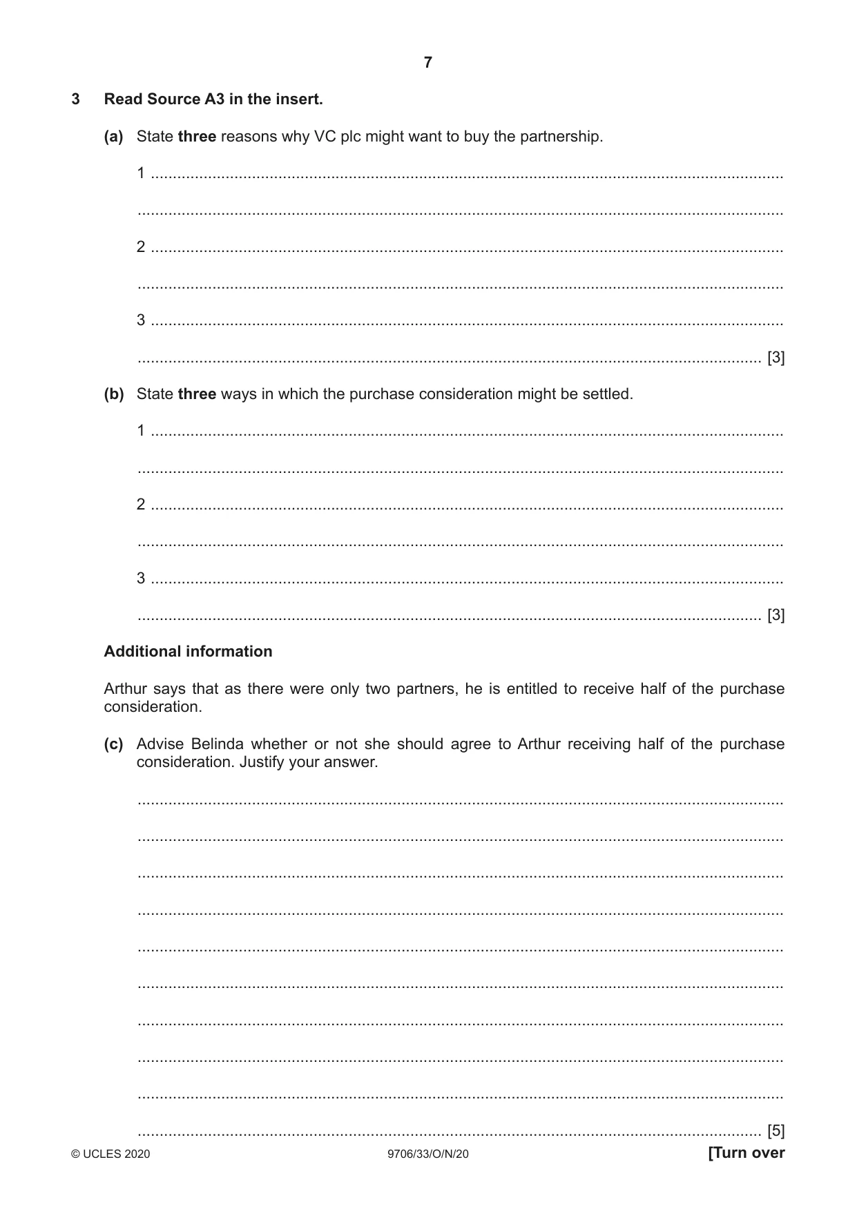 Cambridge A Level Accounting 9706 2020 Oct/Nov Paper 3 · Variant 3 question paper, page 7 of 20
