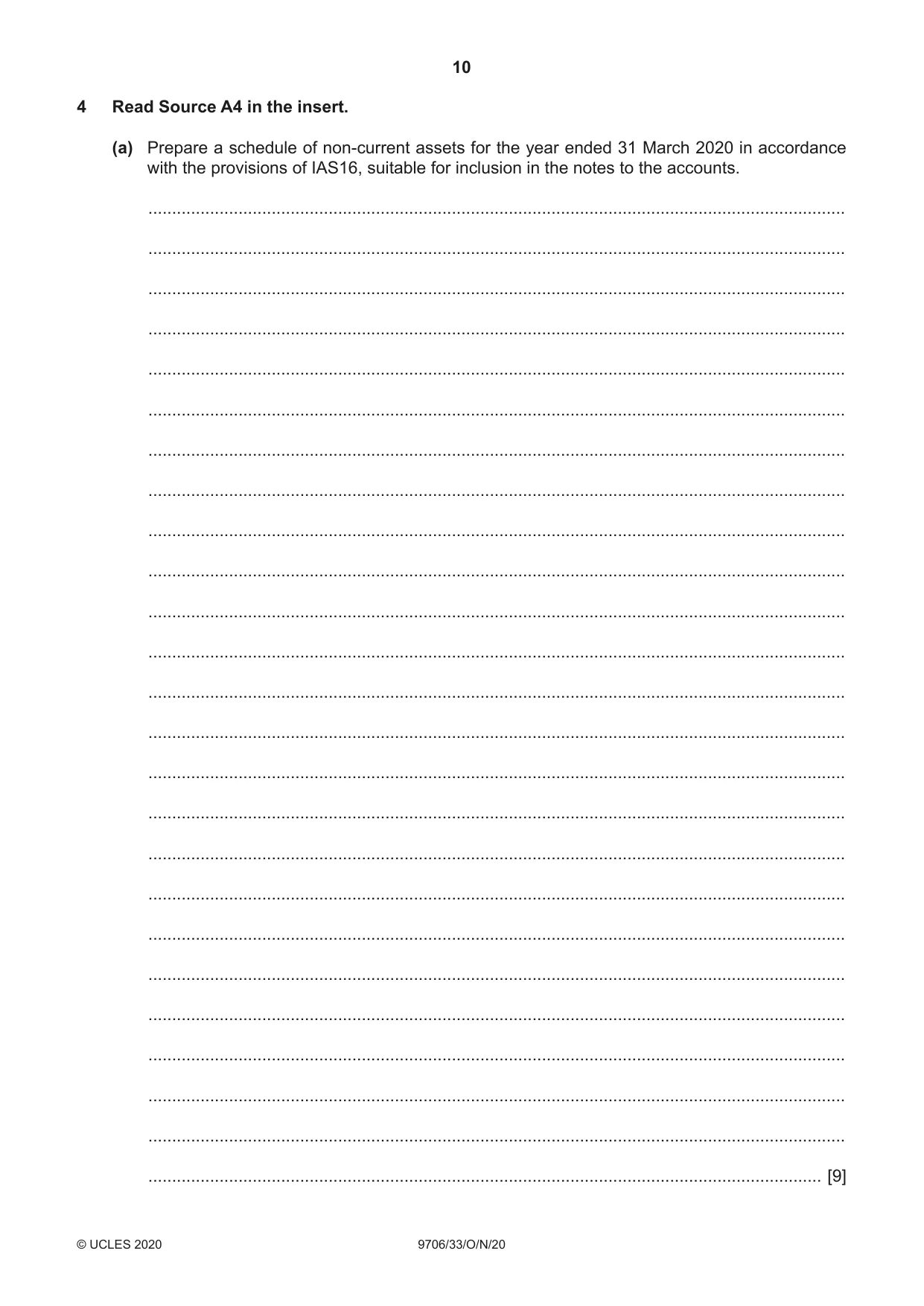 Cambridge A Level Accounting 9706 2020 Oct/Nov Paper 3 · Variant 3 question paper, page 10 of 20