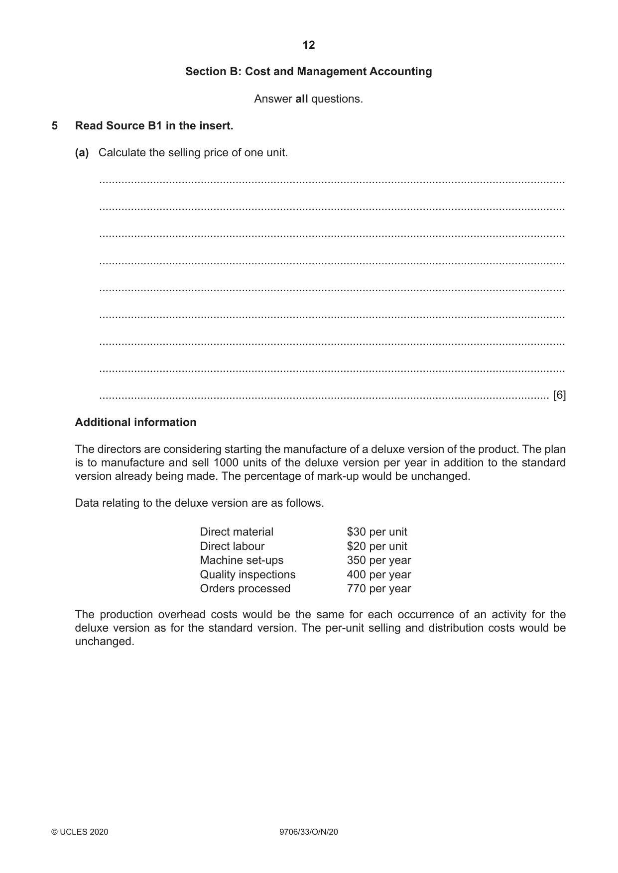 Cambridge A Level Accounting 9706 2020 Oct/Nov Paper 3 · Variant 3 question paper, page 12 of 20