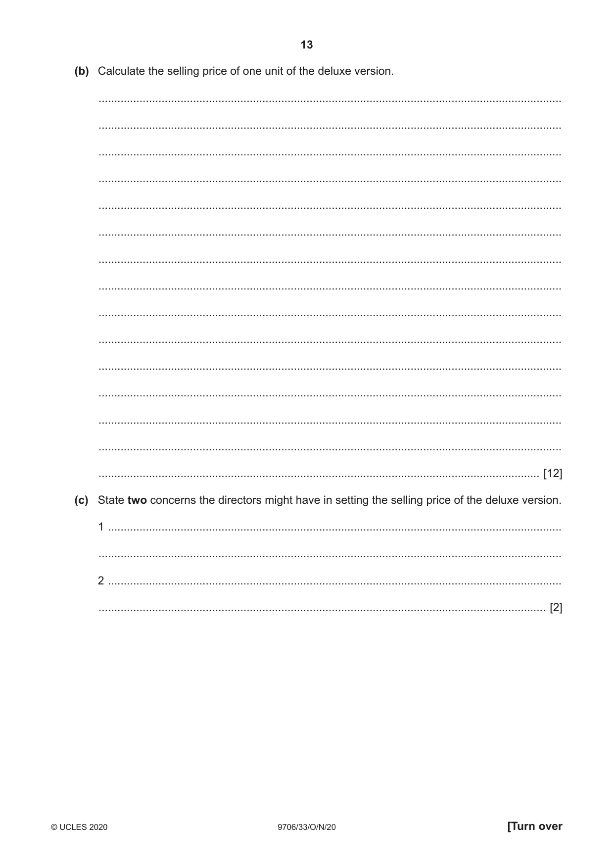 Cambridge A Level Accounting 9706 2020 Oct/Nov Paper 3 · Variant 3 question paper, page 13 of 20