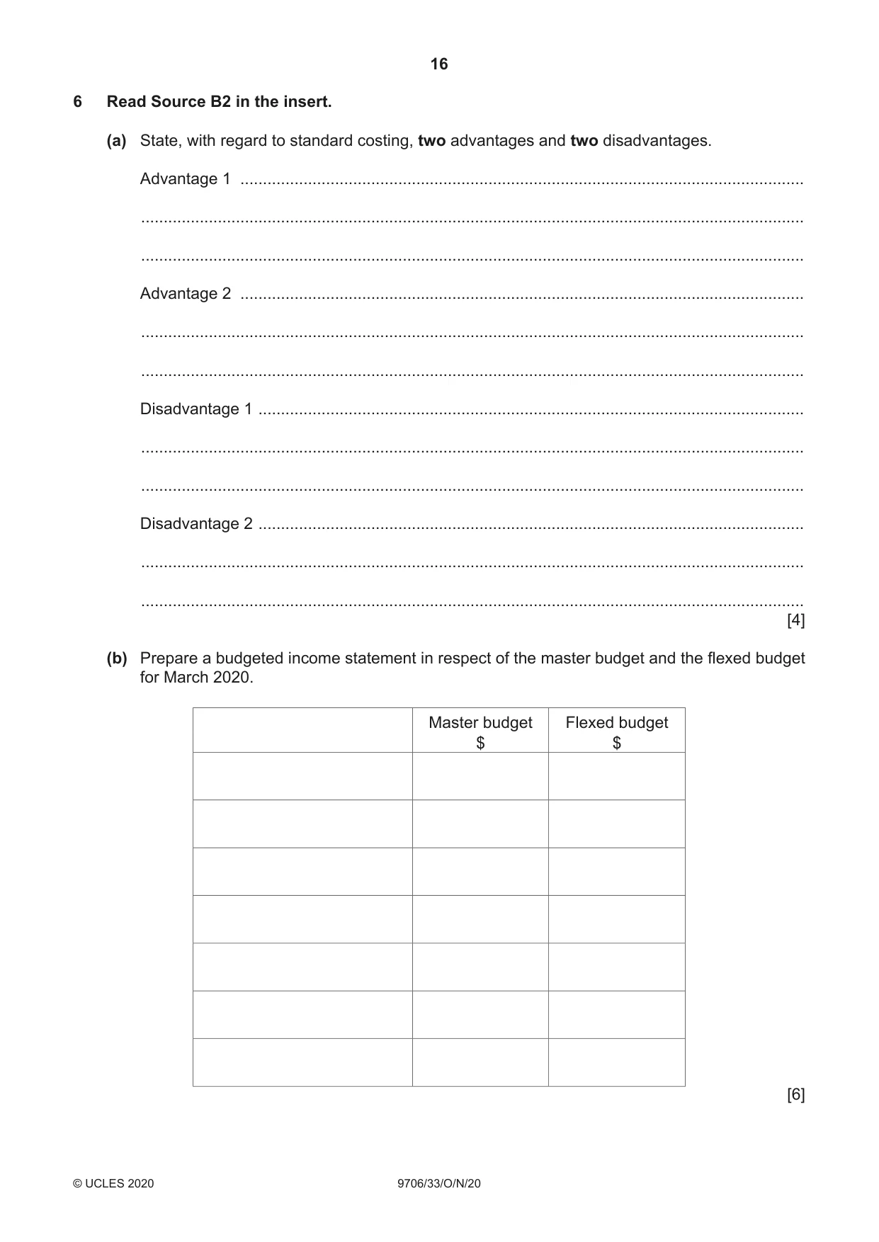 Cambridge A Level Accounting 9706 2020 Oct/Nov Paper 3 · Variant 3 question paper, page 16 of 20