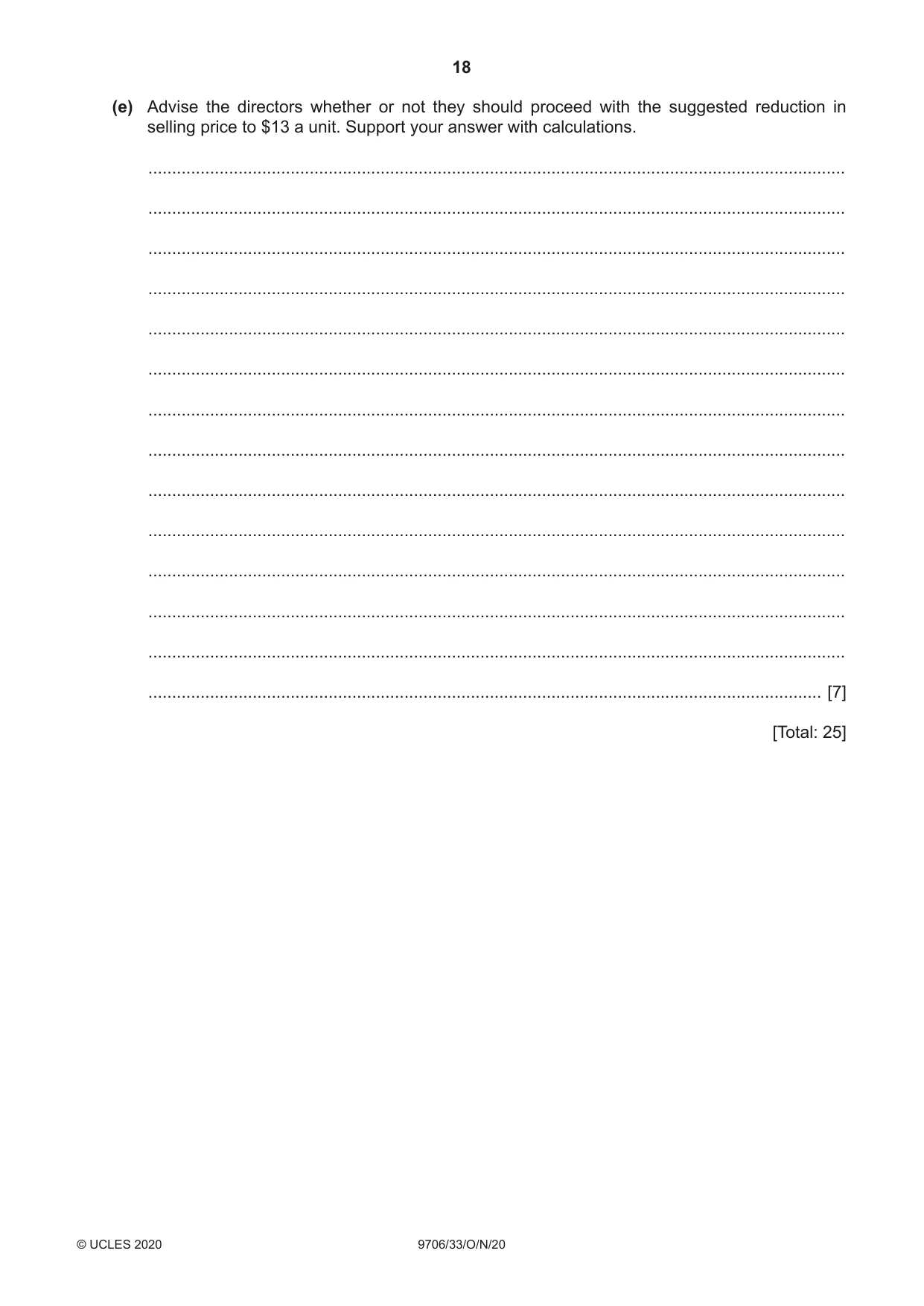 Cambridge A Level Accounting 9706 2020 Oct/Nov Paper 3 · Variant 3 question paper, page 18 of 20