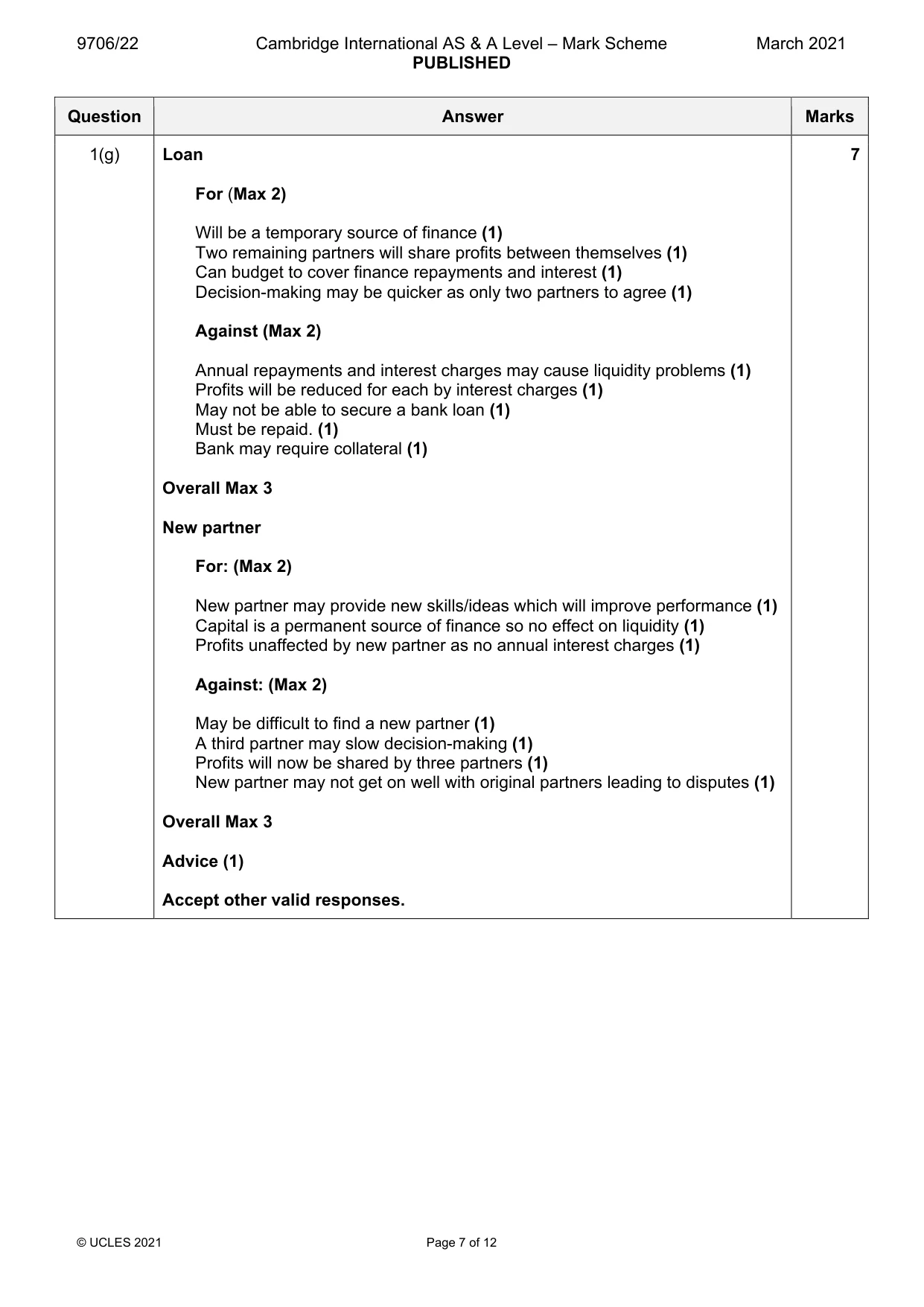 Mark scheme, page 7 of 12
