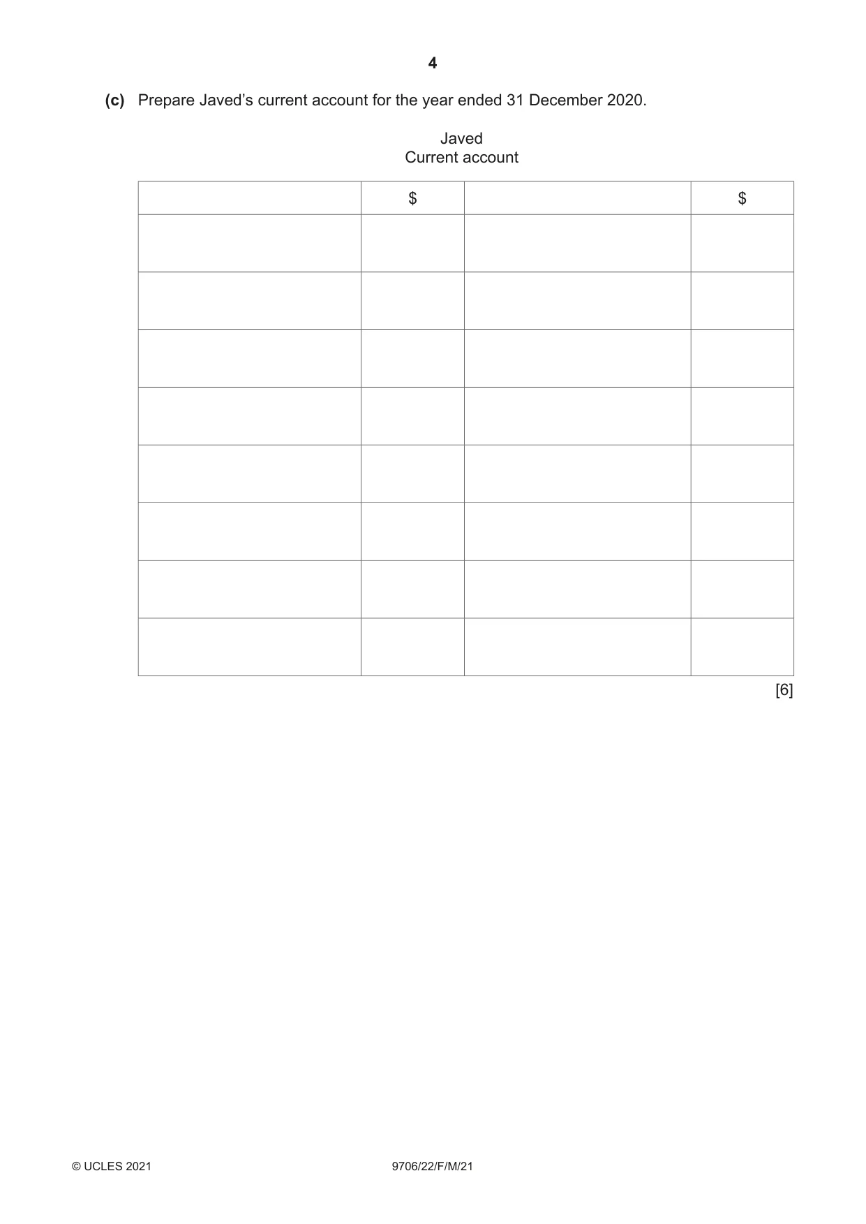 Cambridge A Level Accounting 9706 2021 Feb/March Paper 2 · Variant 2 question paper, page 4 of 20