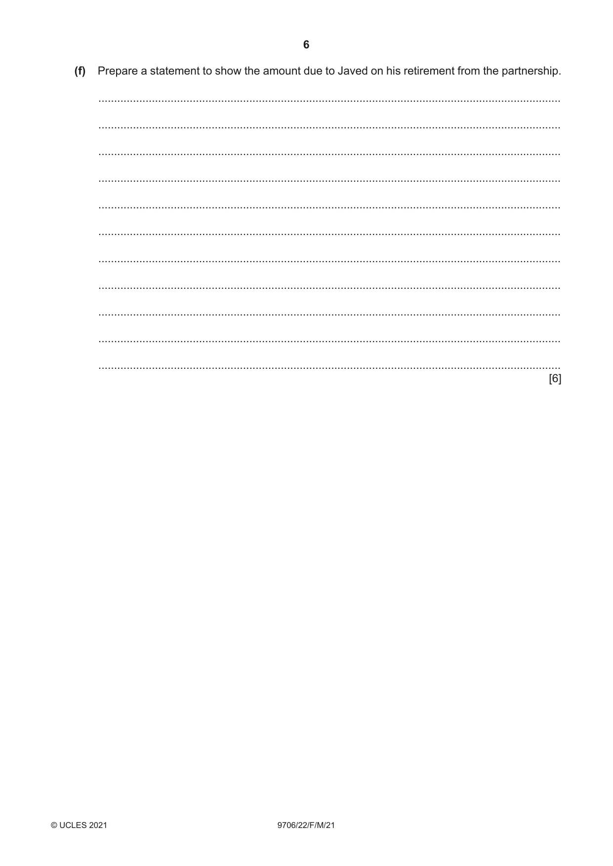 Cambridge A Level Accounting 9706 2021 Feb/March Paper 2 · Variant 2 question paper, page 6 of 20