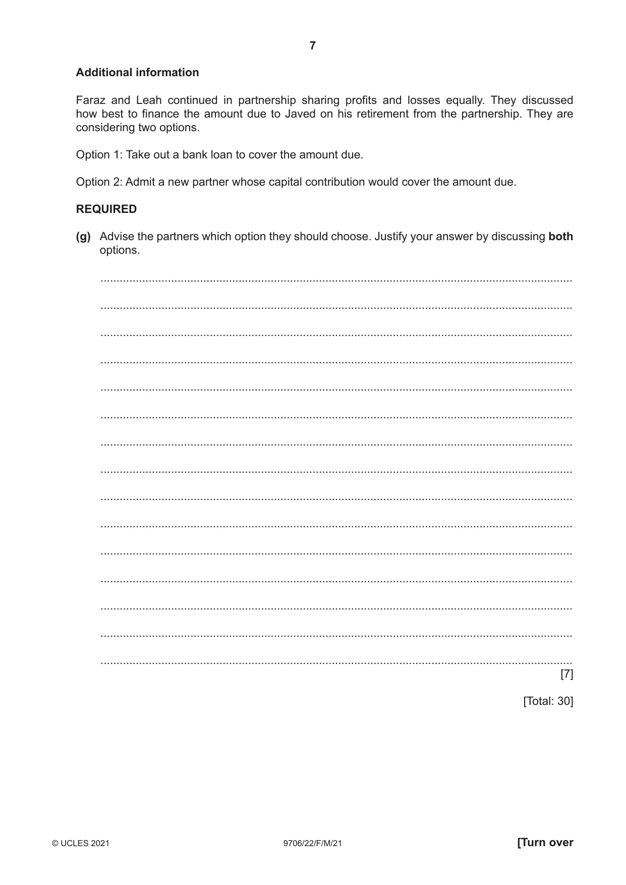 Cambridge A Level Accounting 9706 2021 Feb/March Paper 2 · Variant 2 question paper, page 7 of 20