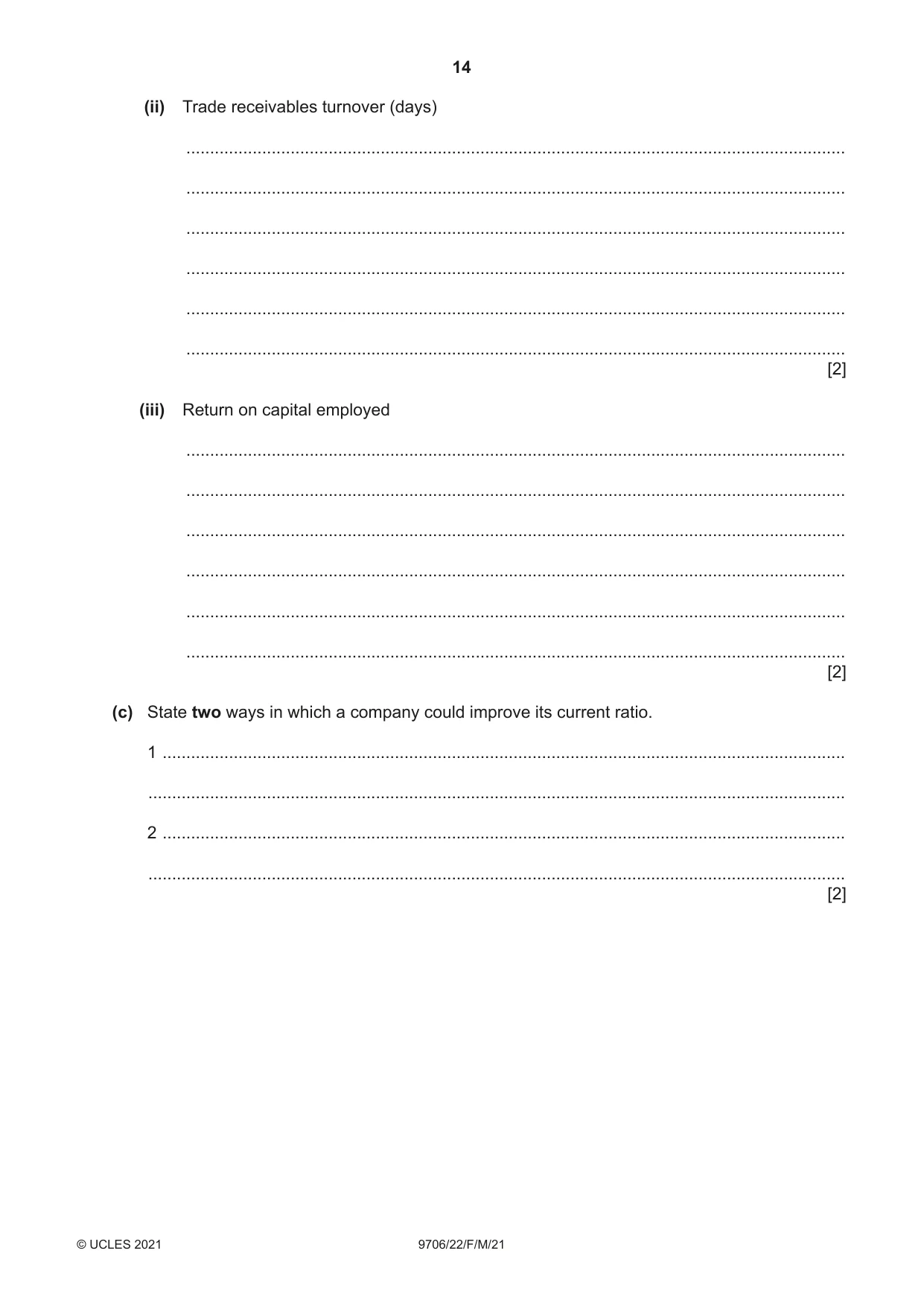 Cambridge A Level Accounting 9706 2021 Feb/March Paper 2 · Variant 2 question paper, page 14 of 20