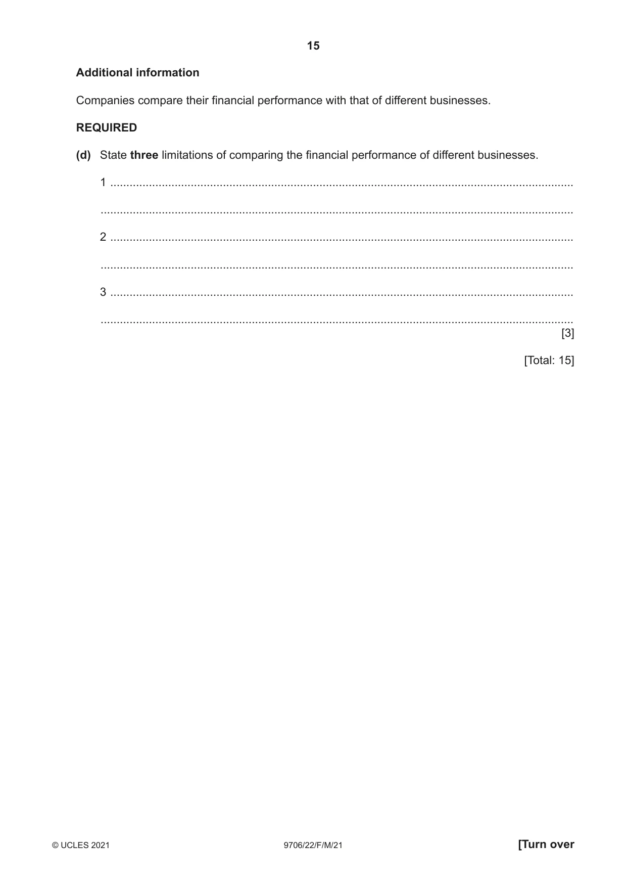 Cambridge A Level Accounting 9706 2021 Feb/March Paper 2 · Variant 2 question paper, page 15 of 20