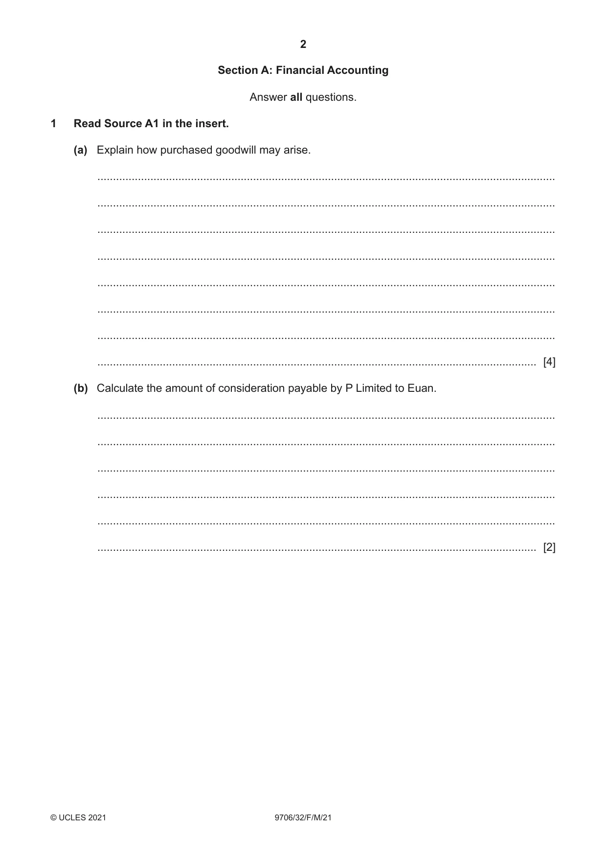 Cambridge A Level Accounting 9706 2021 Feb/March Paper 3 · Variant 2 question paper, page 2 of 28