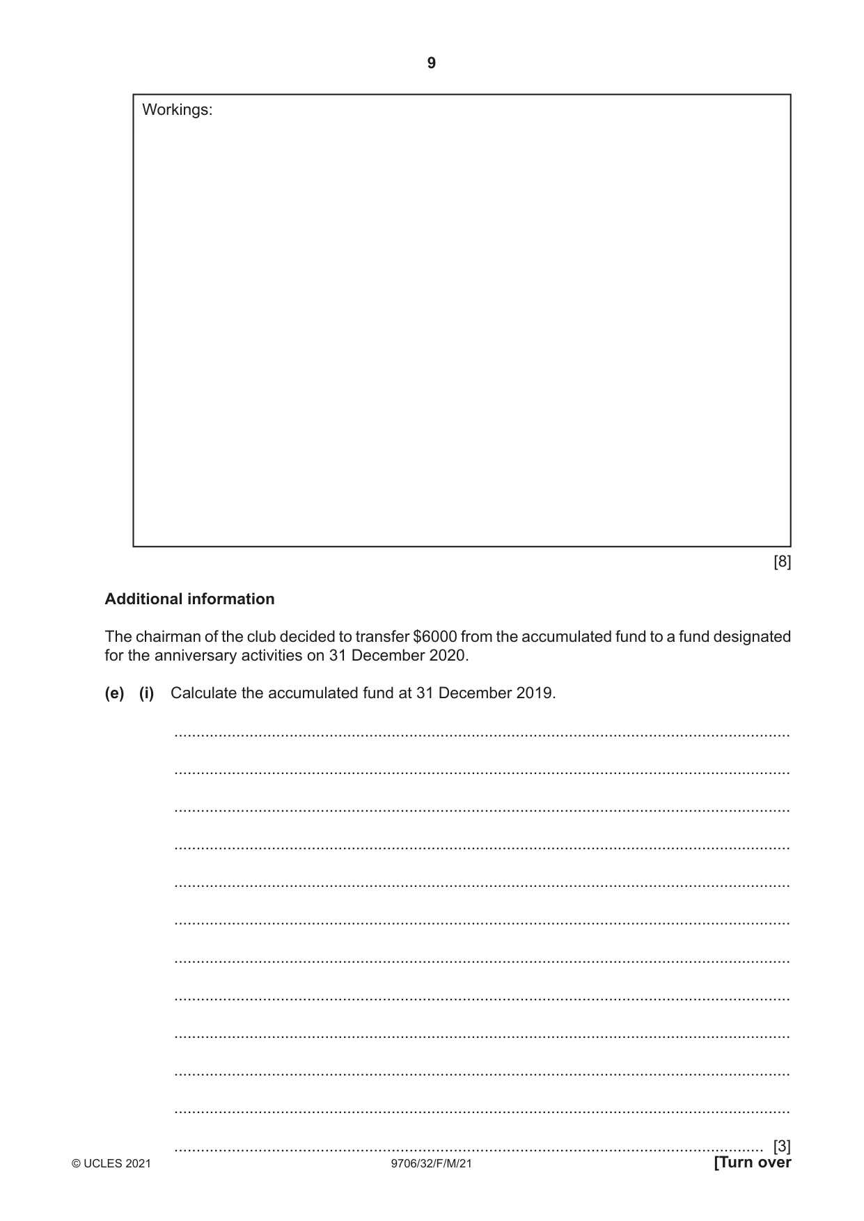 Cambridge A Level Accounting 9706 2021 Feb/March Paper 3 · Variant 2 question paper, page 9 of 28