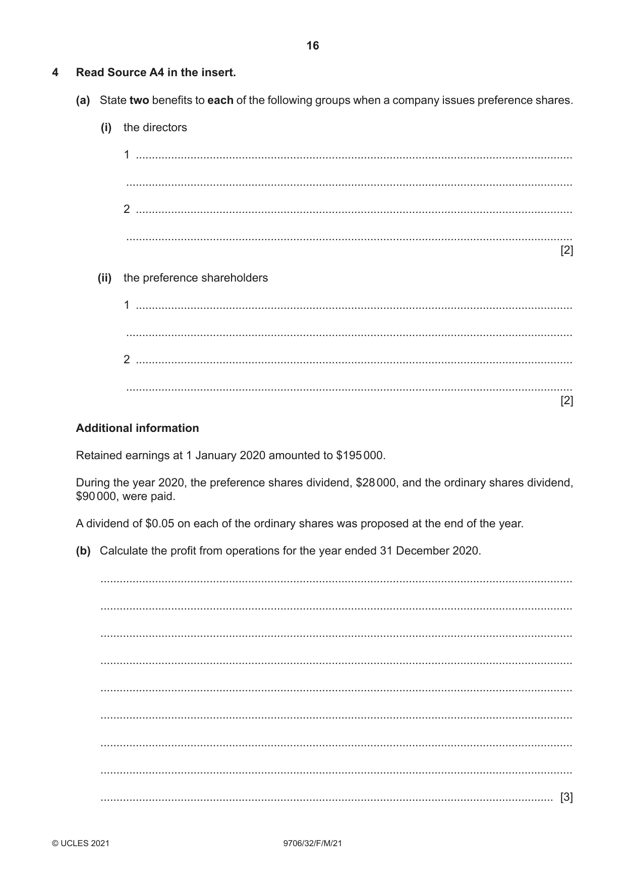 Cambridge A Level Accounting 9706 2021 Feb/March Paper 3 · Variant 2 question paper, page 16 of 28