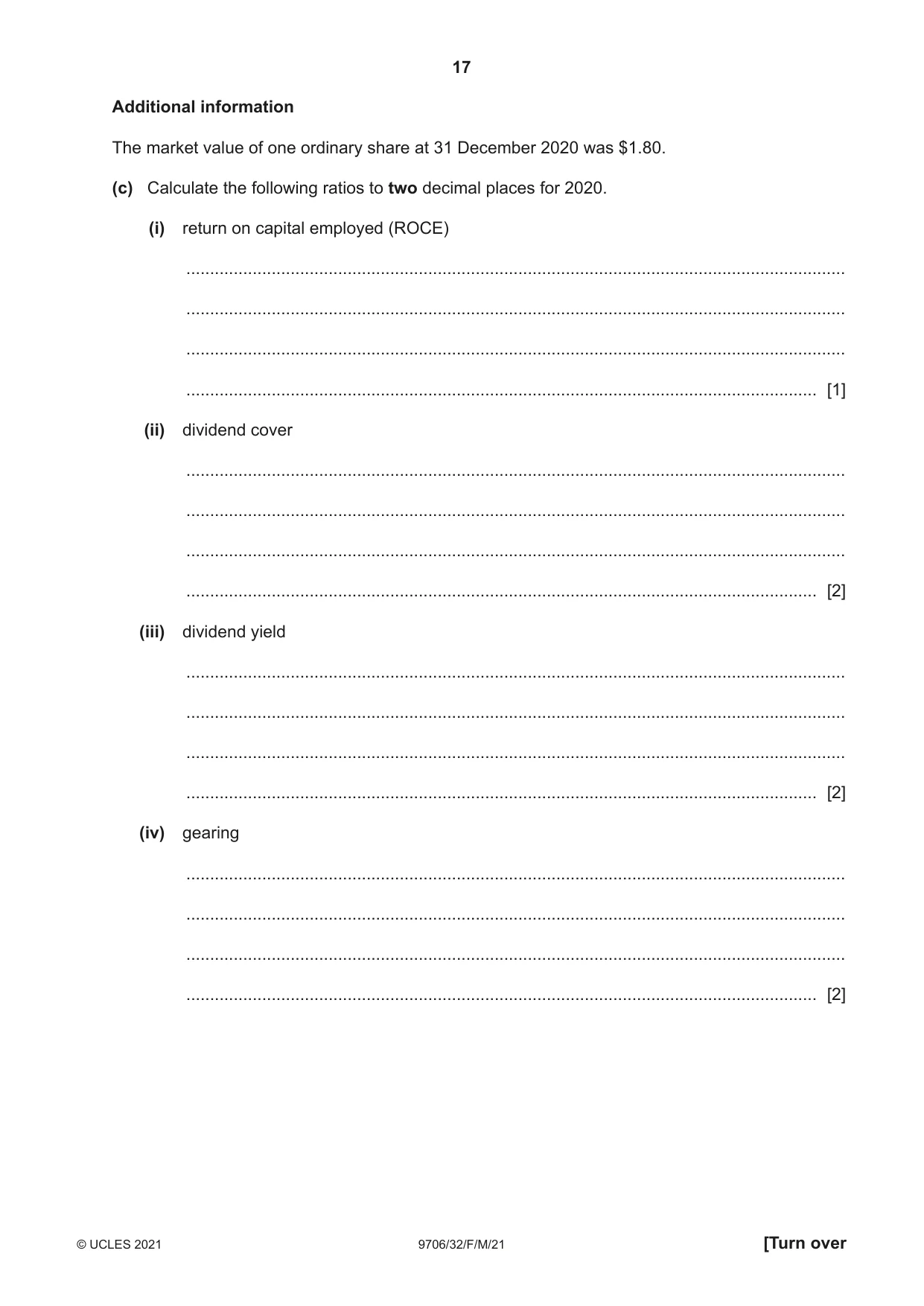 Cambridge A Level Accounting 9706 2021 Feb/March Paper 3 · Variant 2 question paper, page 17 of 28