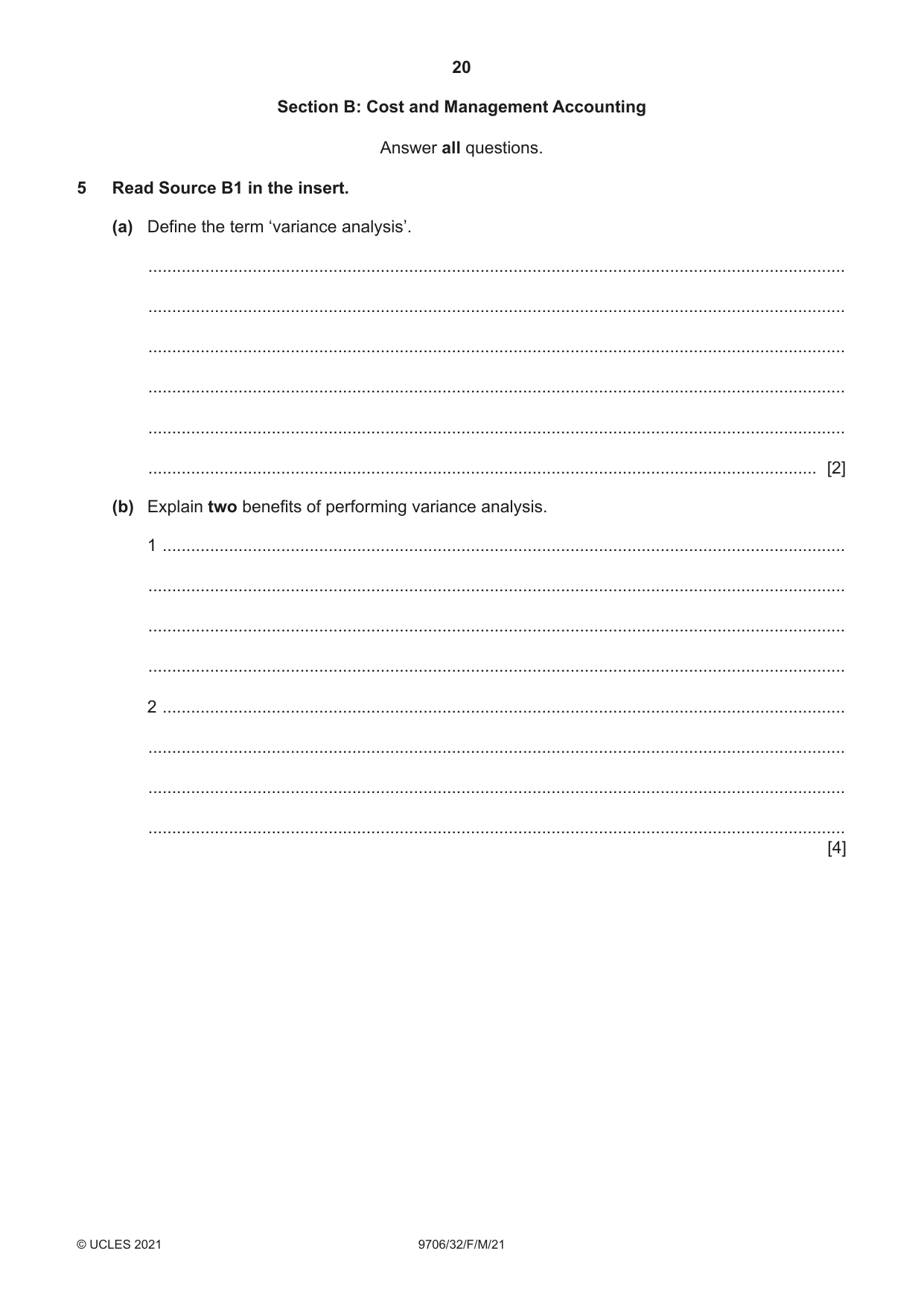 Cambridge A Level Accounting 9706 2021 Feb/March Paper 3 · Variant 2 question paper, page 20 of 28