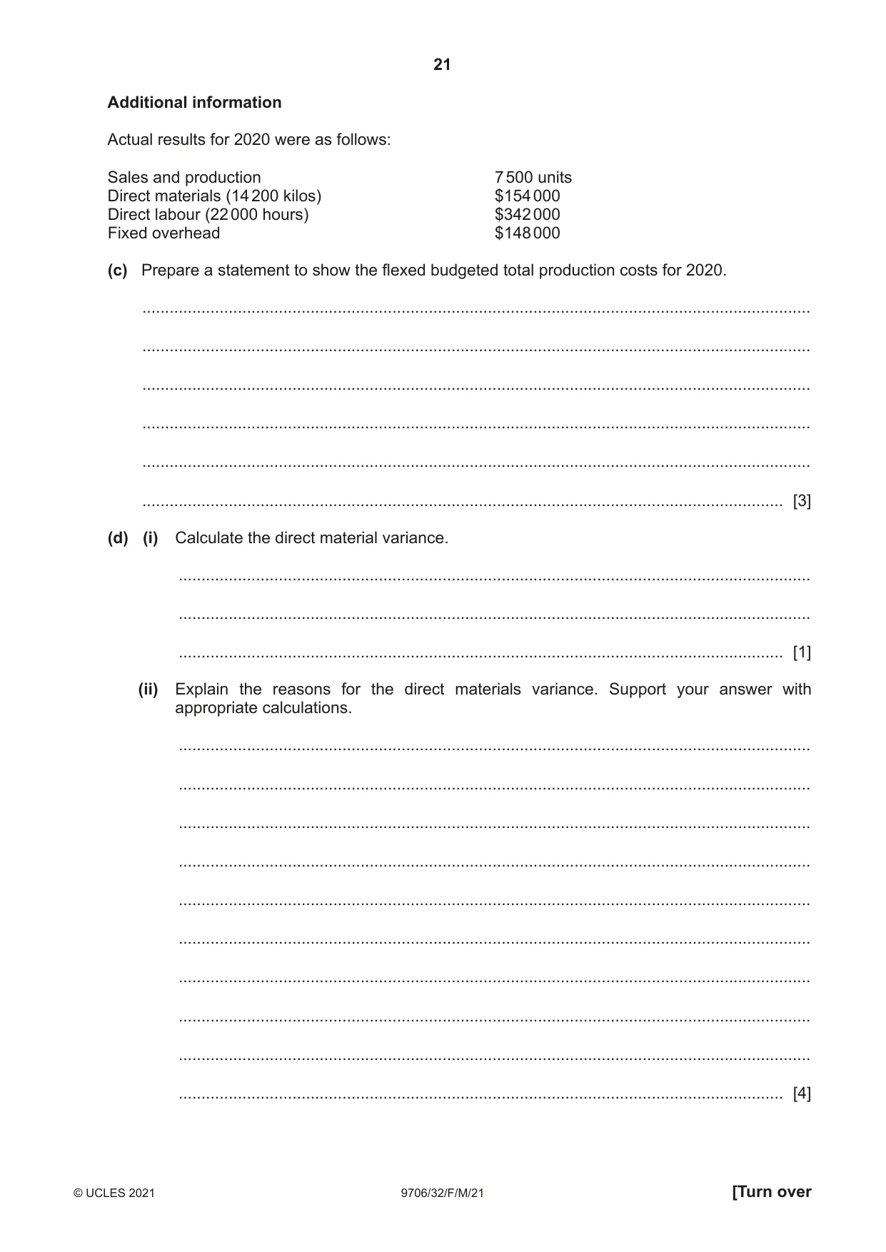Cambridge A Level Accounting 9706 2021 Feb/March Paper 3 · Variant 2 question paper, page 21 of 28