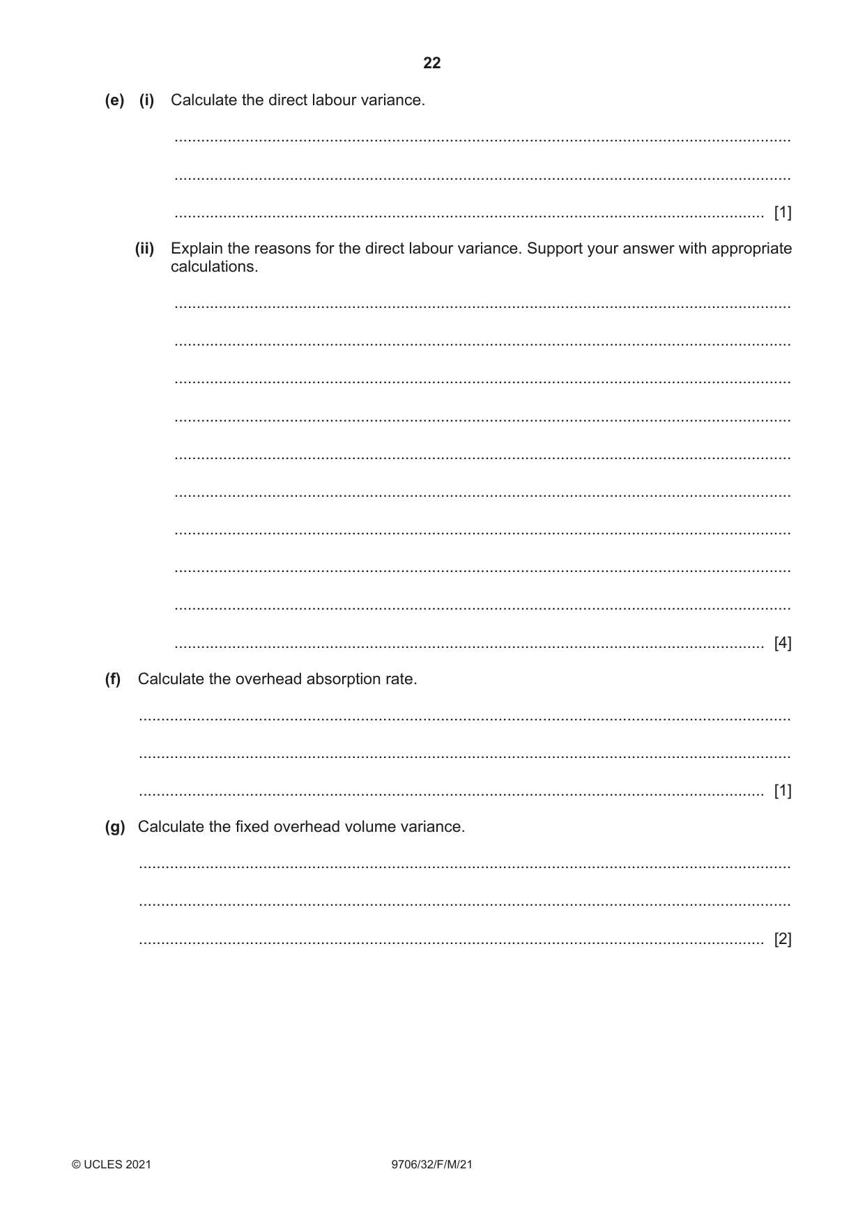 Cambridge A Level Accounting 9706 2021 Feb/March Paper 3 · Variant 2 question paper, page 22 of 28