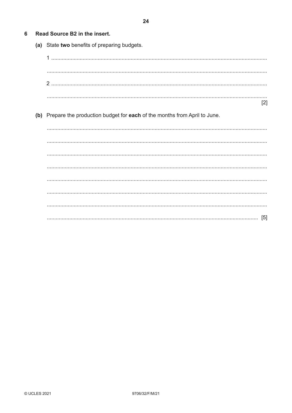 Cambridge A Level Accounting 9706 2021 Feb/March Paper 3 · Variant 2 question paper, page 24 of 28