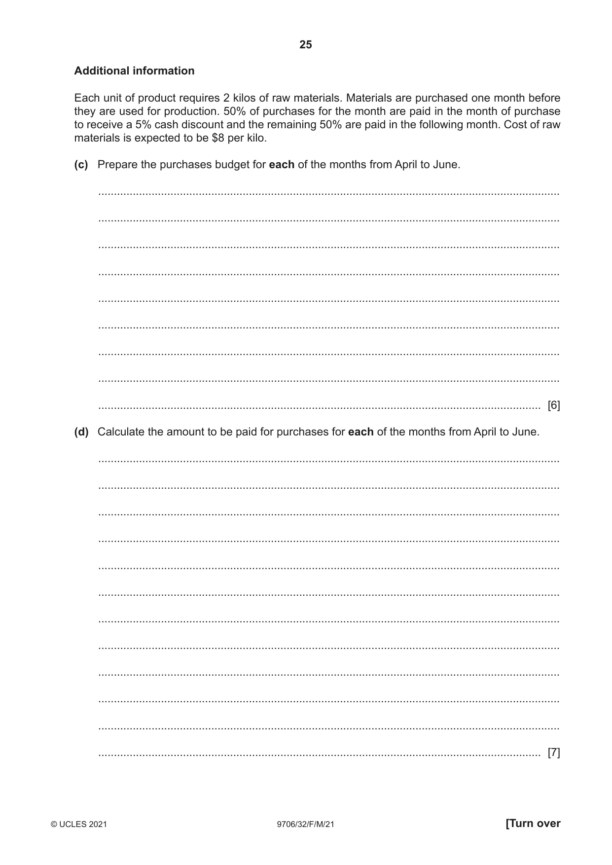 Cambridge A Level Accounting 9706 2021 Feb/March Paper 3 · Variant 2 question paper, page 25 of 28