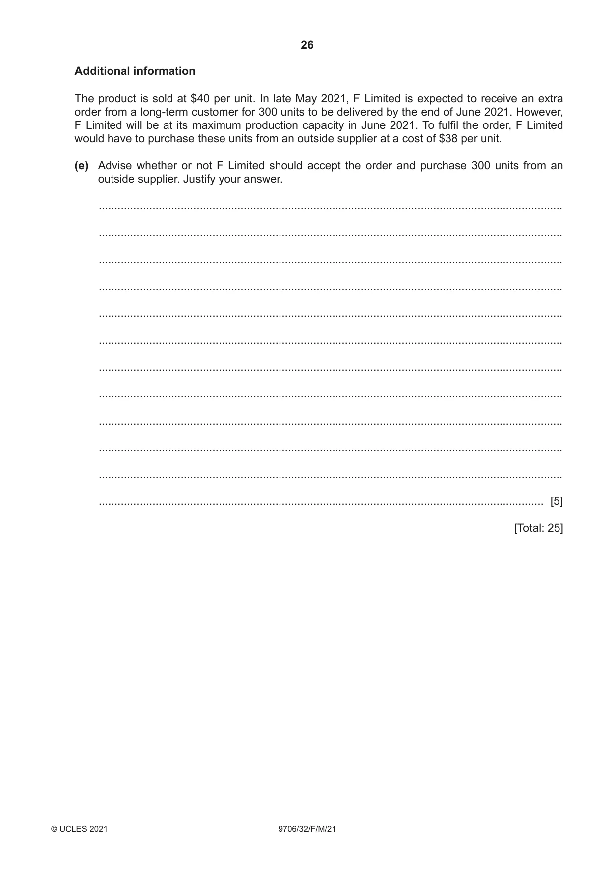 Cambridge A Level Accounting 9706 2021 Feb/March Paper 3 · Variant 2 question paper, page 26 of 28