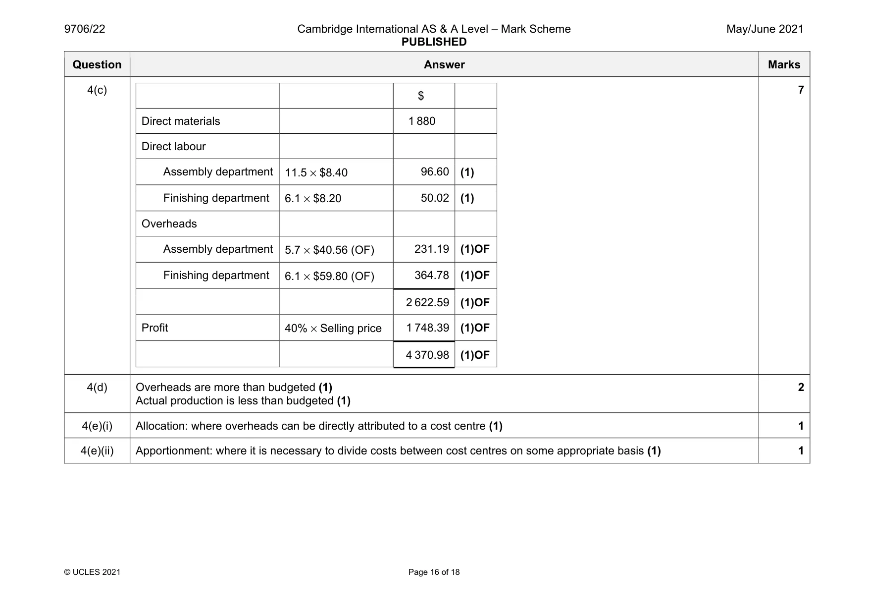 Mark scheme, page 16 of 18