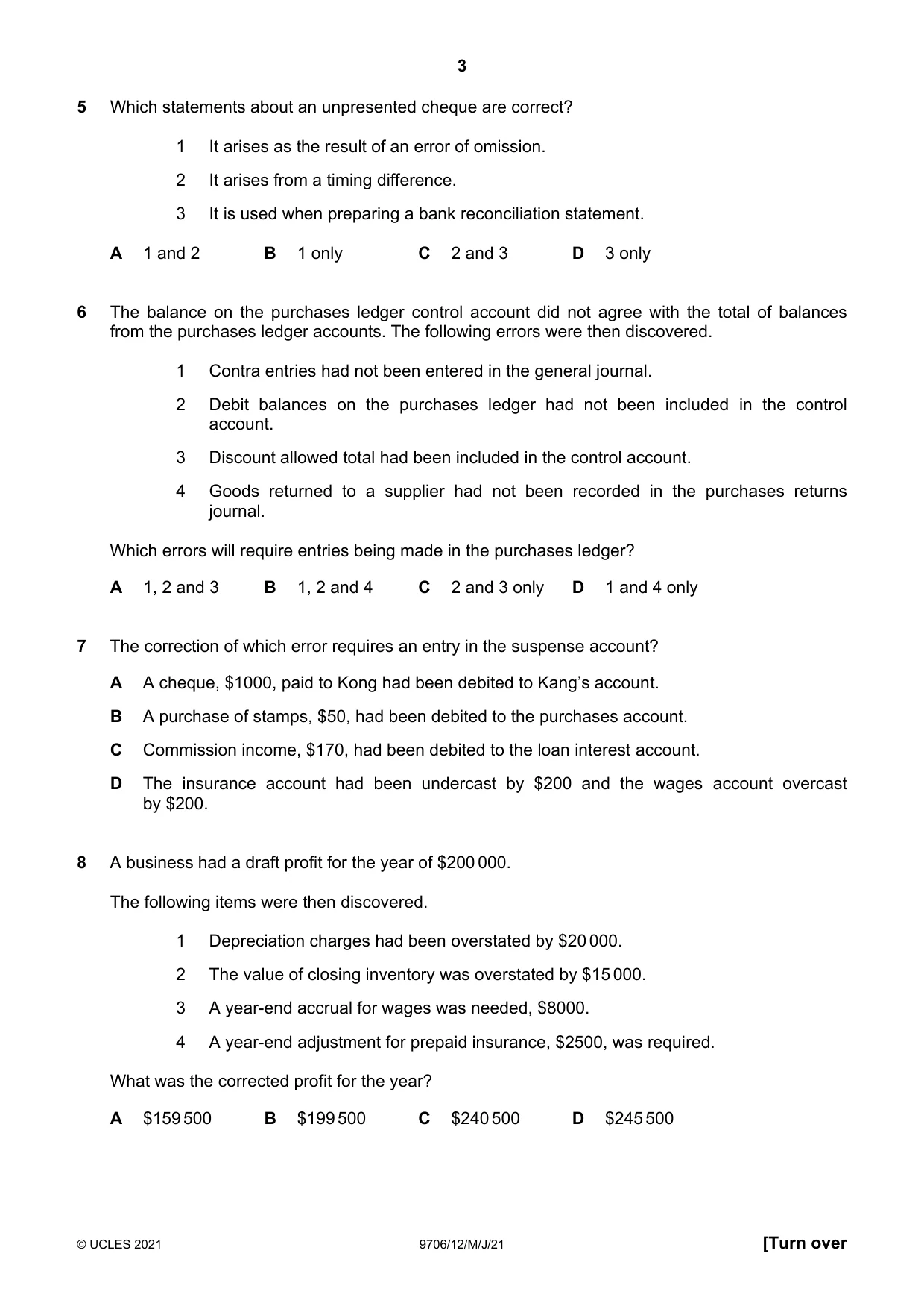 Cambridge A Level Accounting 9706 2021 May/June Paper 1 · Variant 2 question paper, page 3 of 12