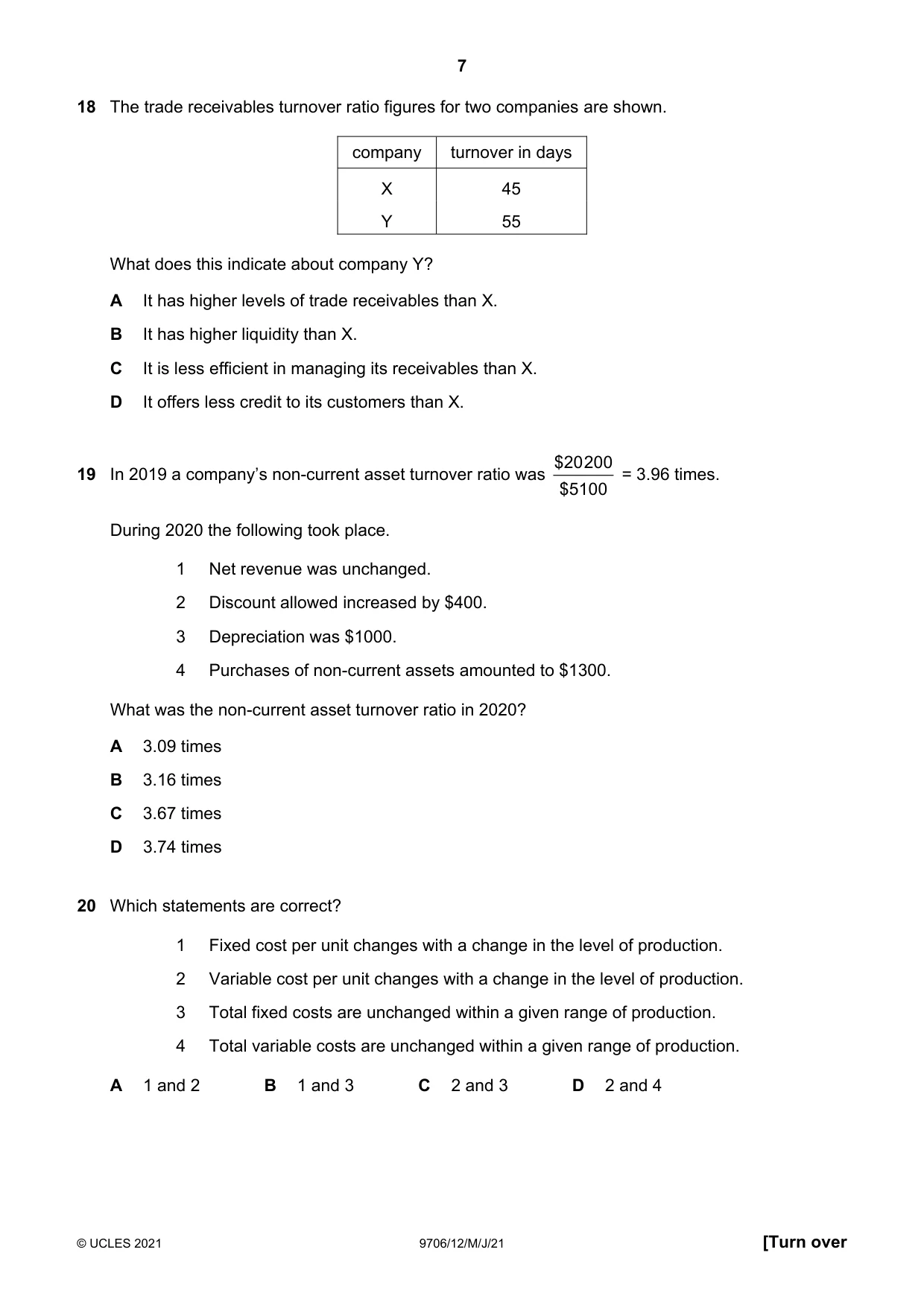 Cambridge A Level Accounting 9706 2021 May/June Paper 1 · Variant 2 question paper, page 7 of 12